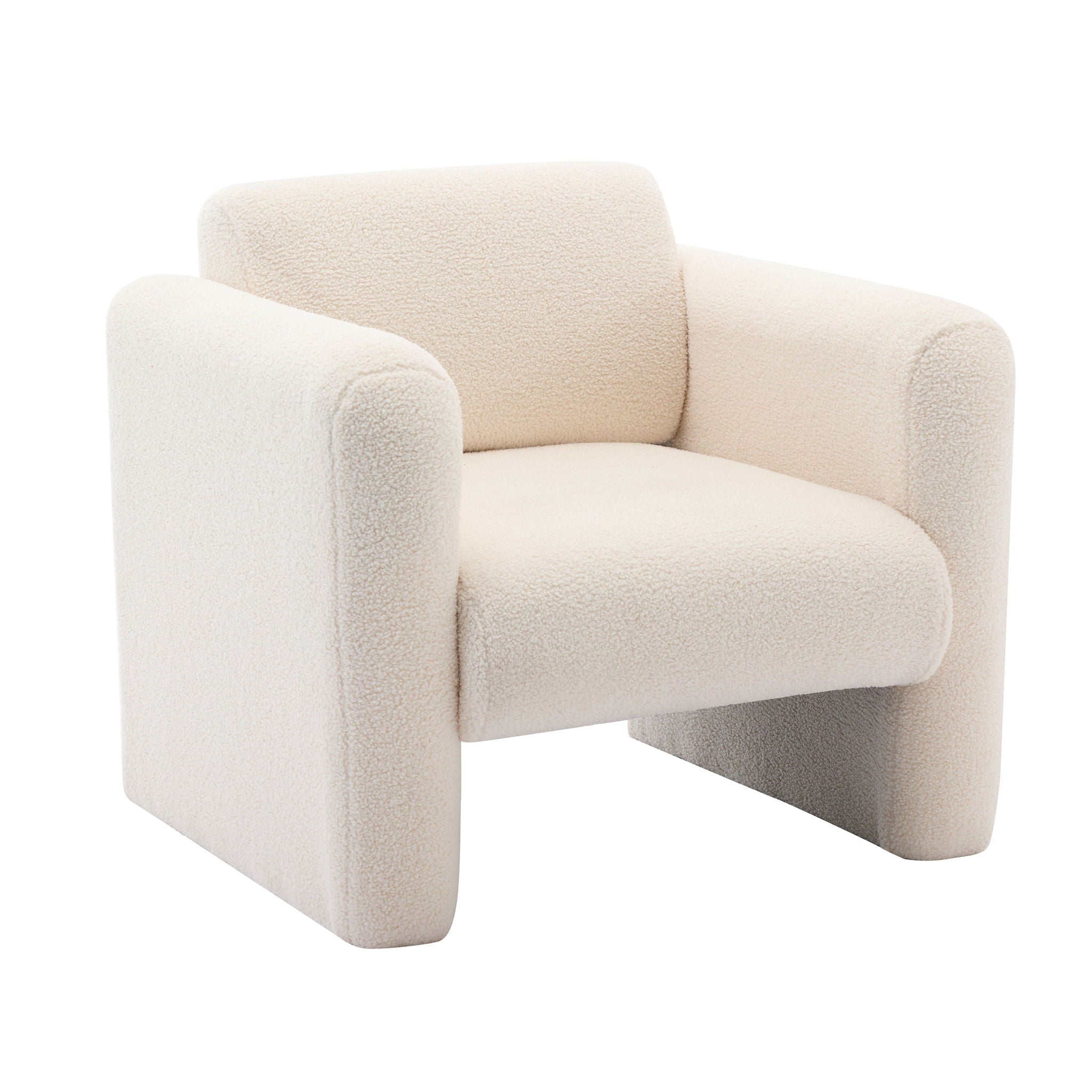Modern Accent Chair Lambskin Sherpa Fabric Upholstered Comfy With Pillow