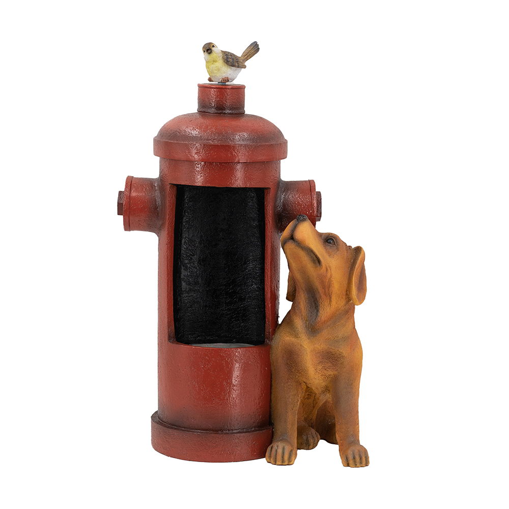 Red Fire Hydrant Water Fountain With Dog And Bird Accents, Outdoor Fountian With Light And Pump - Red / Light Brown - Best Buy Furniture