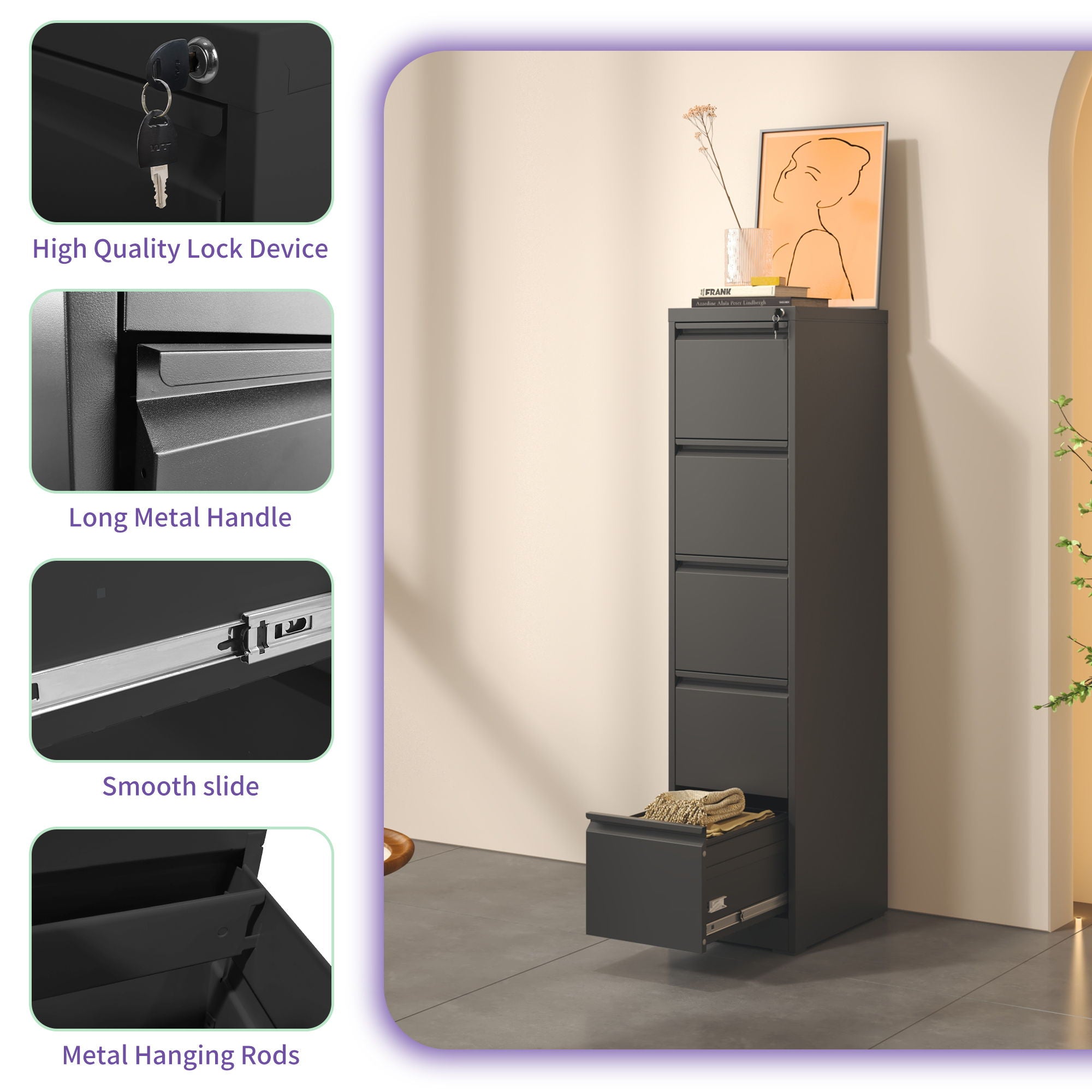Steel Drawer Vertical File Cabinet With Lock For A4 Legal / Letter Size - Best Buy Furniture