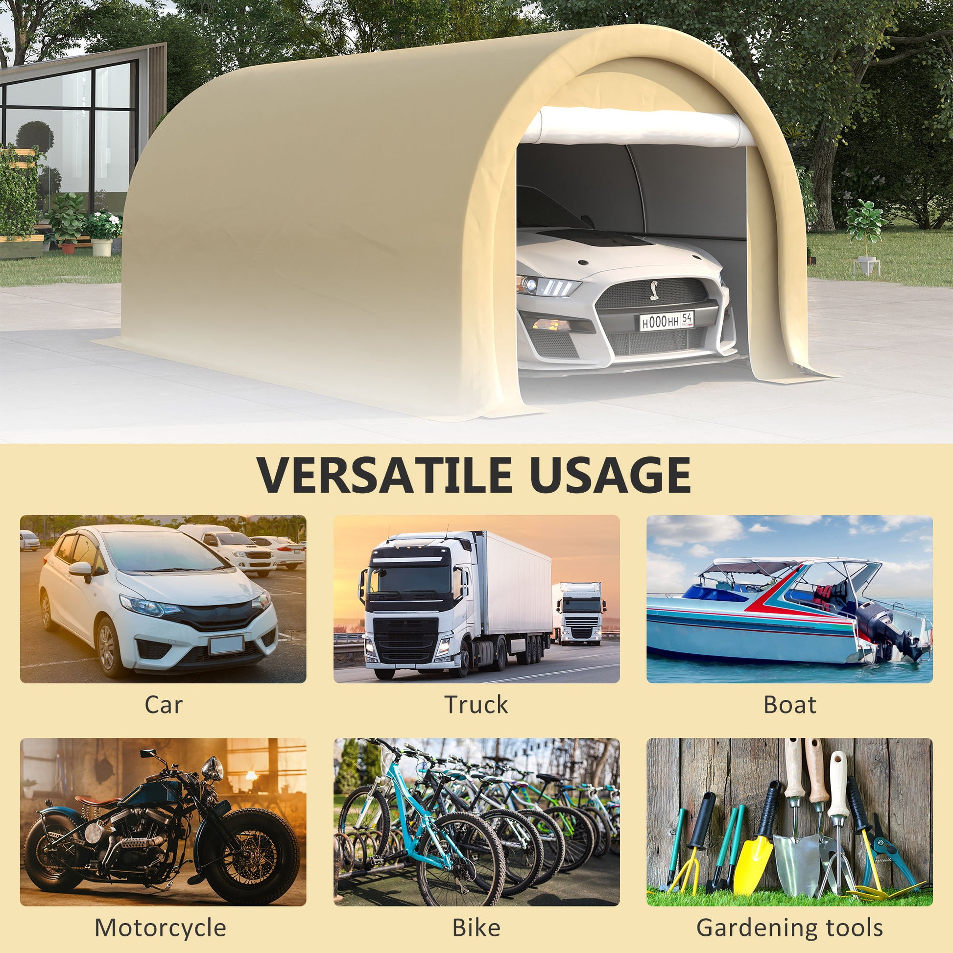 Outsunny - 10' x 16' Carport, Heavy Duty Portable Garage Storage Tent With Large Zippered Door, Anti-Uv Pe Canopy Cover For Car, Truck, Boat, Motorcycle, Bike, Garden Tools, Outdoor Work - Best Buy Furniture