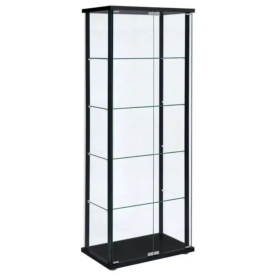Delphinium - 5-Shelf Clear Glass Curio Display Cabinet - Black - Best Buy Furniture