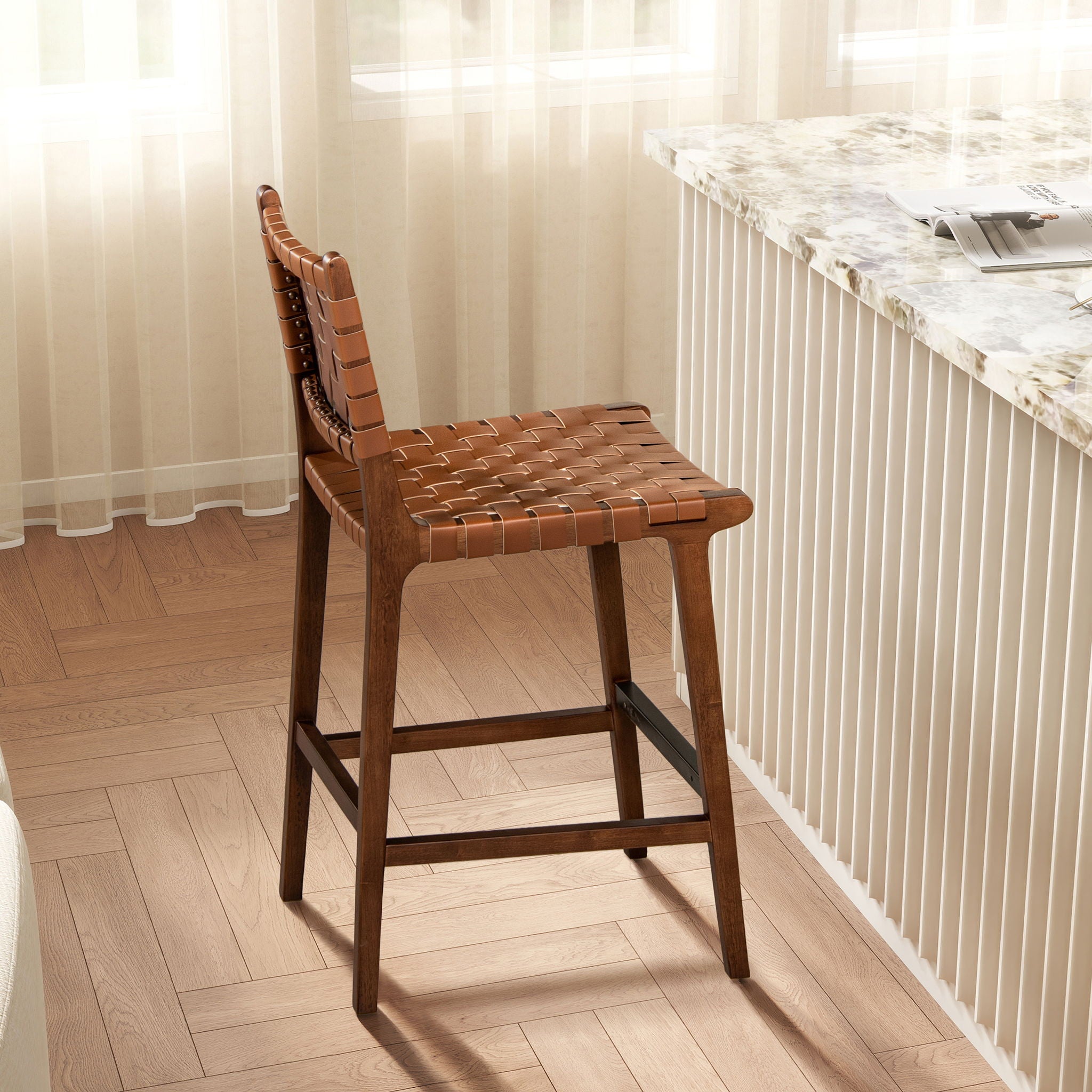 Andre - Counter Stool With Back - Pecan Brown - Best Buy Furniture