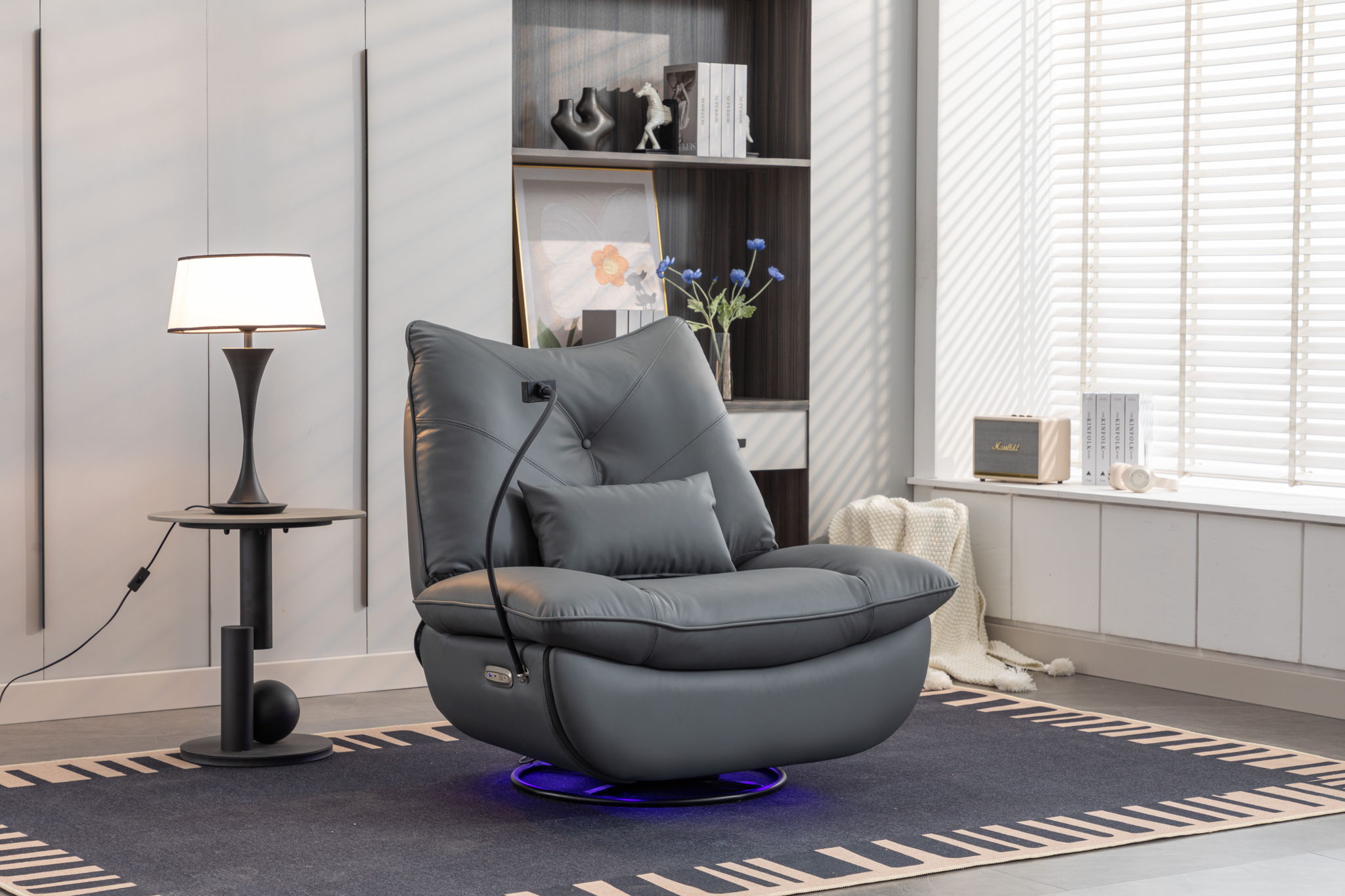 270 Swivel Glider Recliner Chair, Power Recliner Rocking Chair, USB Port Charge For Nursery Chair With Atmosphere Lamp For Living Room Bedroom Apartment - Best Buy Furniture