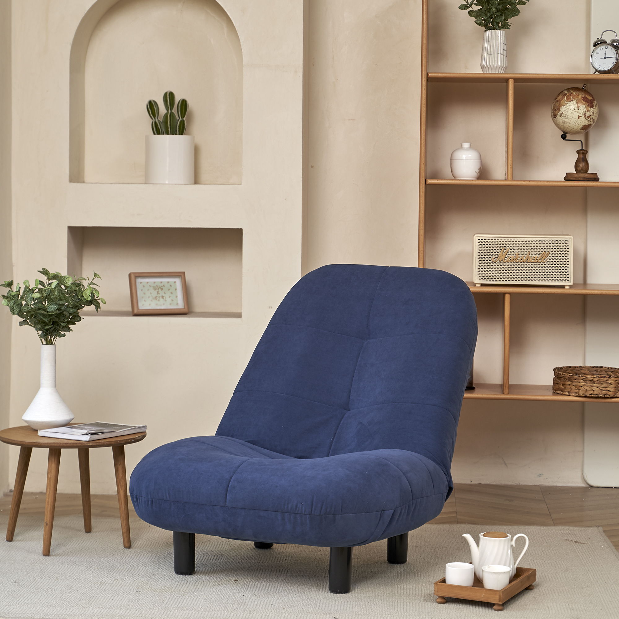 Single Sofa Reclining Japanese Chair Lazy Sofa Tatami Balcony Adjustable Chair - Navy Blue - Best Buy Furniture