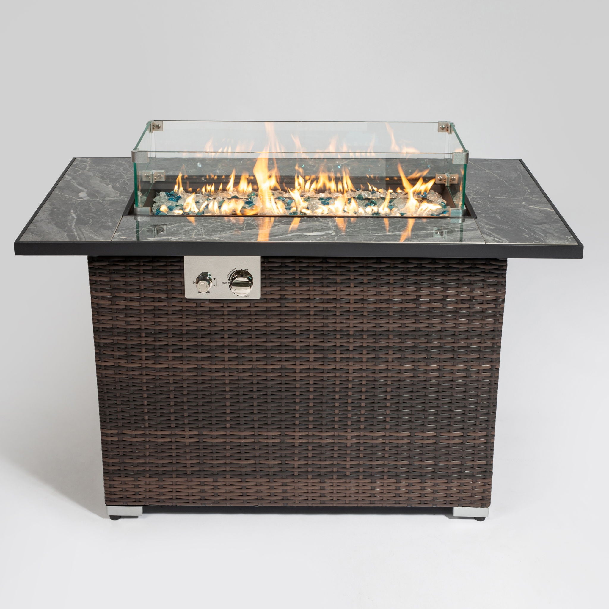 44" Outdoor Fire Pit Table, Propane Fire Table With Ceramic Tabletop Gas Fire Table - Espresso - Best Buy Furniture