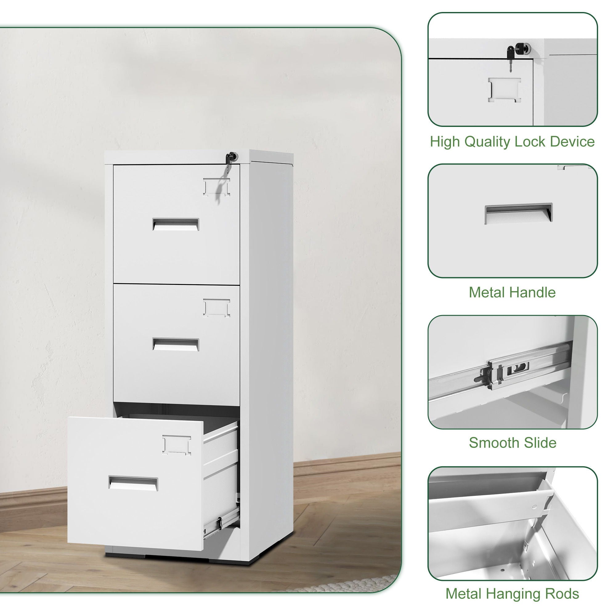 Modern Drawer Metal Vertical File Cabinet With Lock And Card Slot For Office - Best Buy Furniture