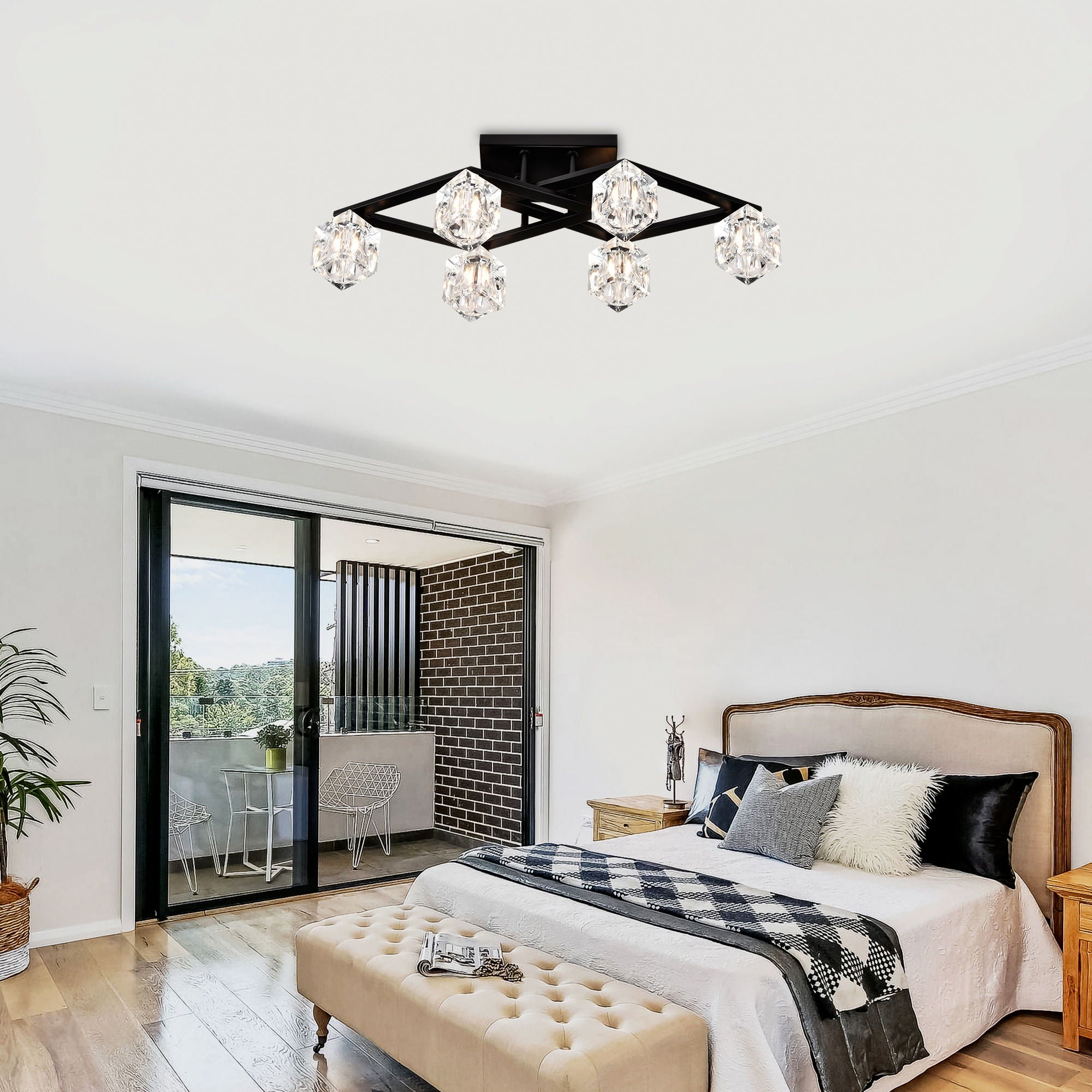 6 Light Crystal Ceiling Light For Dining Room, Modern Ceiling Lamp With Light Fixture For Entryway, Lobby, Kitchen, Bedroom, Living Room, Conference Room, (6*G9 Bulbs Included) - Best Buy Furniture