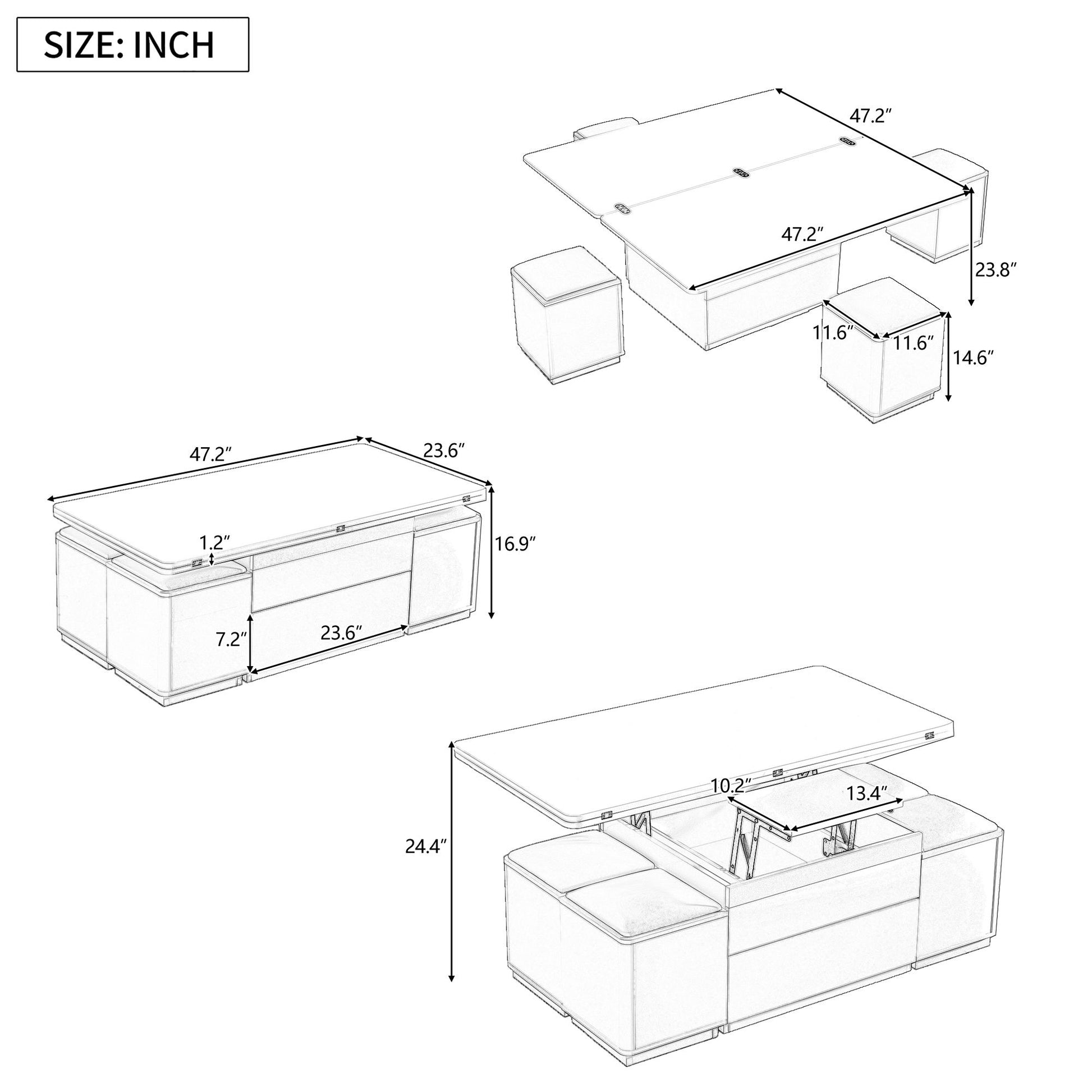 Multi Functional Adjustable Coffee Table With 4 Storage Stools - Best Buy Furniture