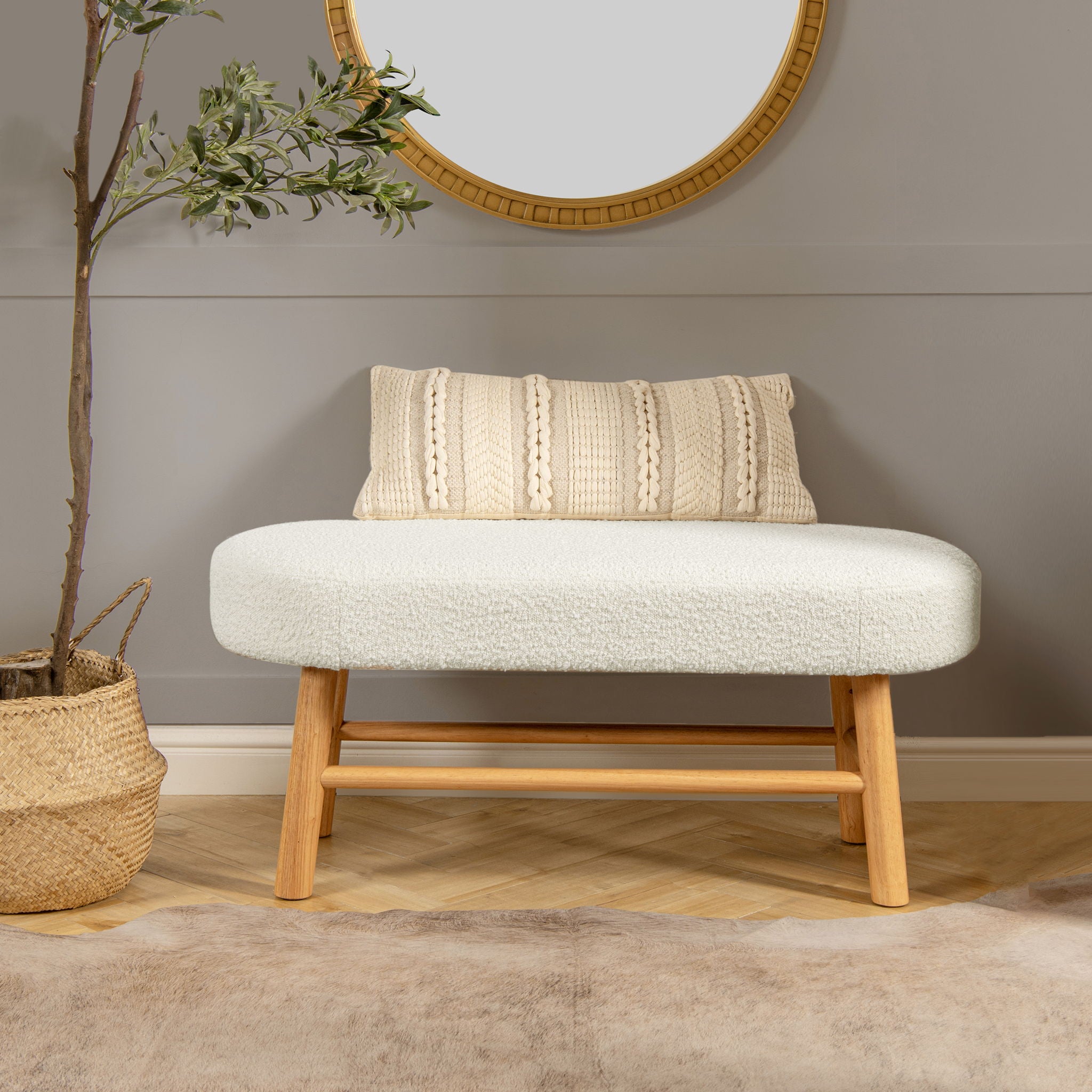 Fuji - Upholstered Bedroom Accent Bench With Natural Legs - Ivory White - Best Buy Furniture