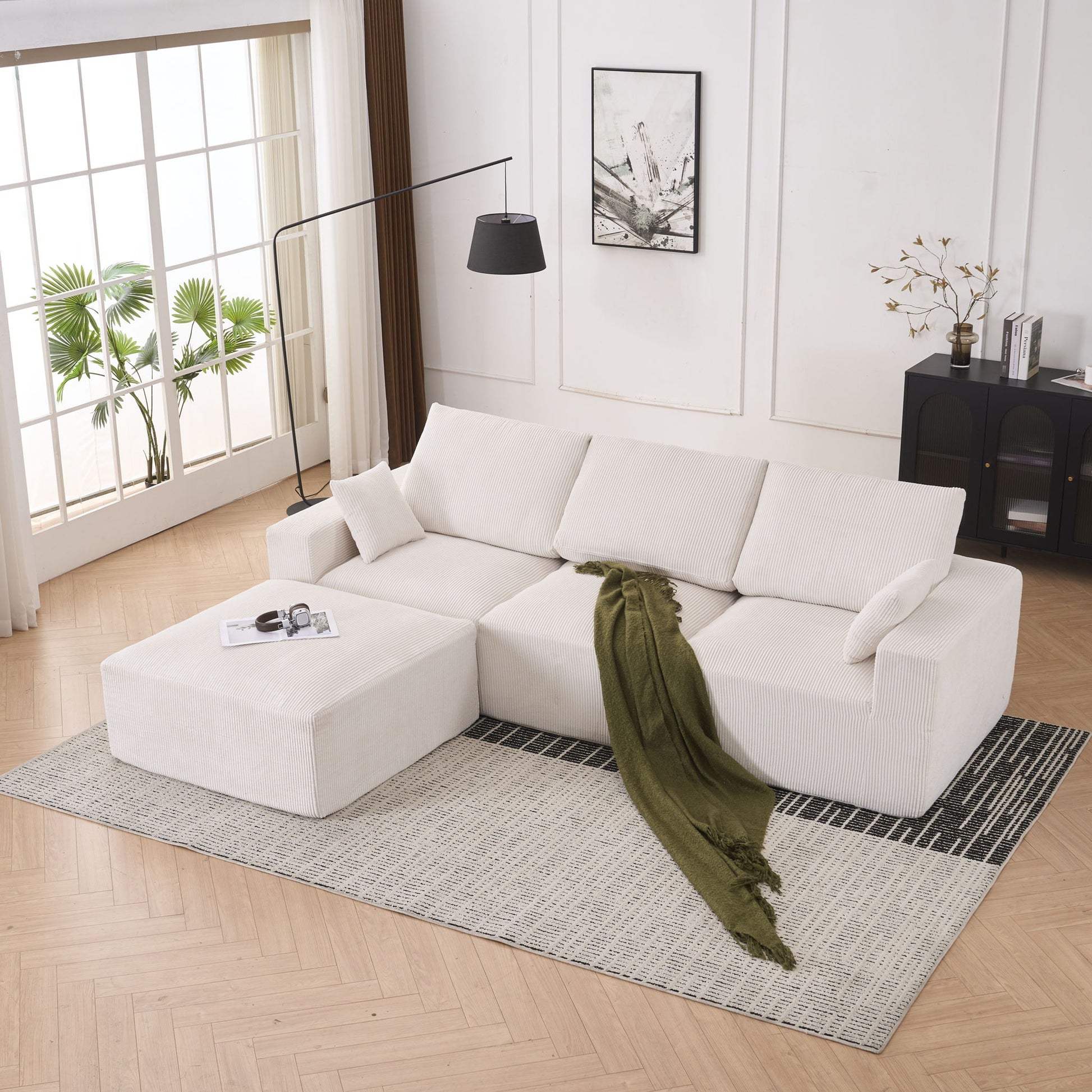 Modular Sectional Sofa With Ottoman, USB And Type C Charger, Petal Armrest Design - Best Buy Furniture