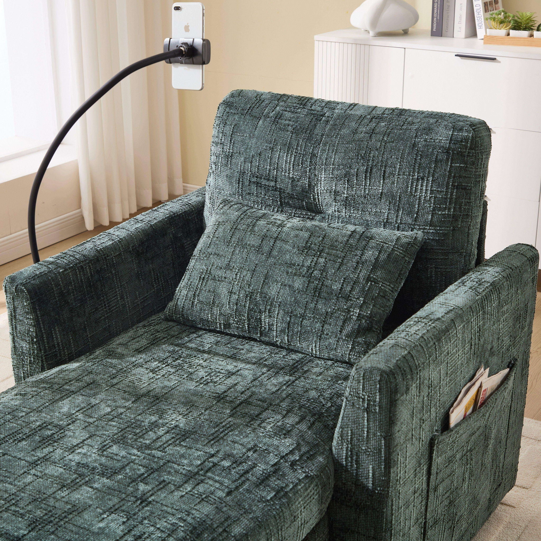 Multifunctional Chenille Recliner Sofa With Storage And Phone Bracket - Best Buy Furniture