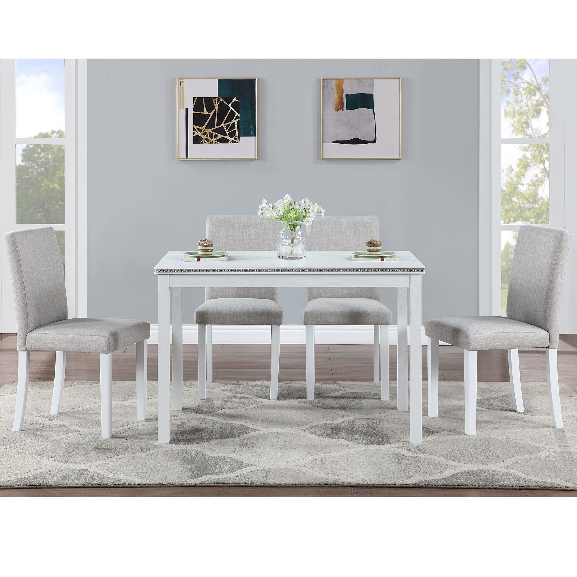 Dining Table Set With Crystal Decoration And Upholstered Chairs - Best Buy Furniture