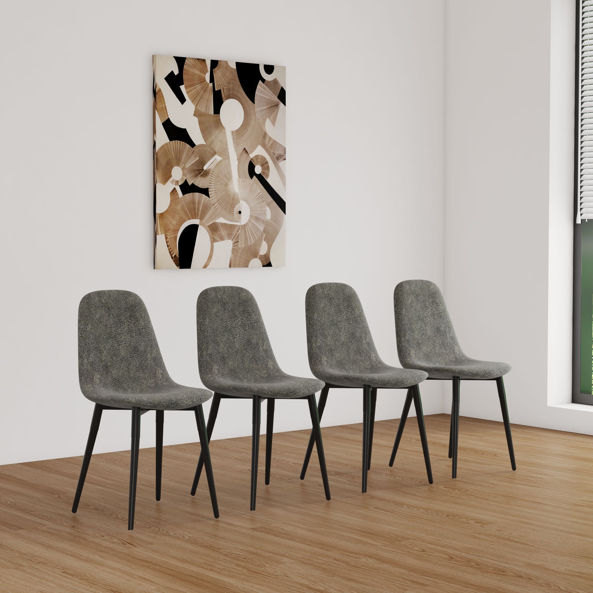 Modern Dining Table Set For 4 With Suede Upholstered Chairs, Round Design - Black / Gray - Best Buy Furniture
