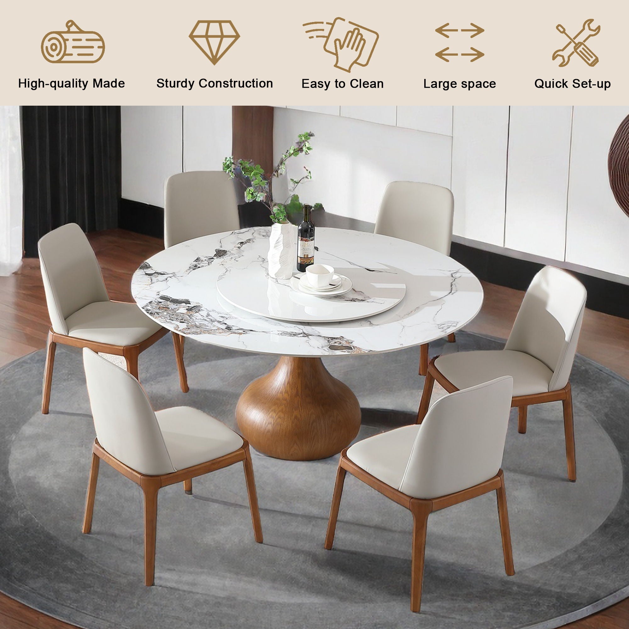 Round Modern Marble Dining Table With Chairs - Best Buy Furniture