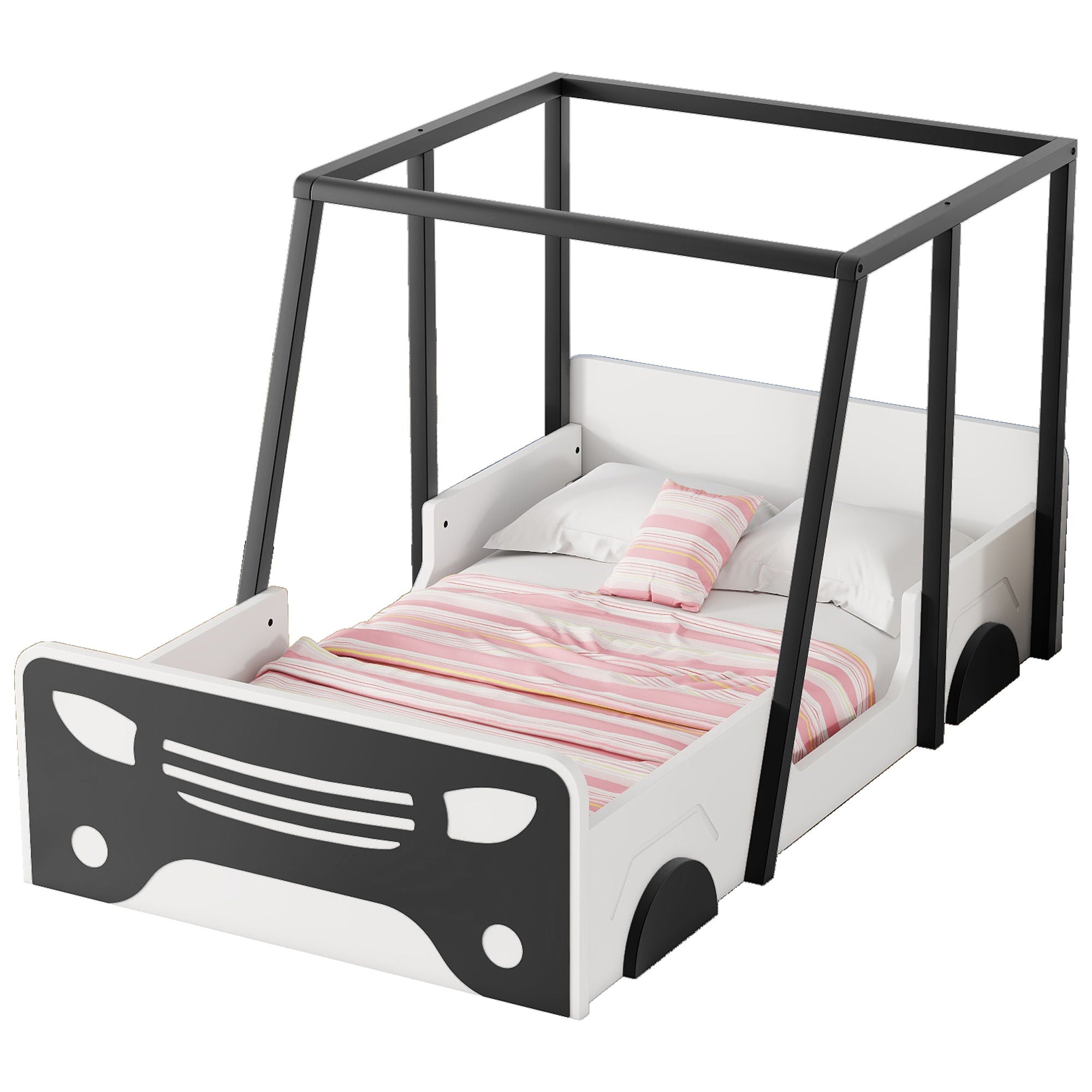 Twin Size Car-Shaped Bed With Roof, Wooden Twin Floor Bed With Wheels And Door Design, Montessori Inspired Bedroom - Best Buy Furniture