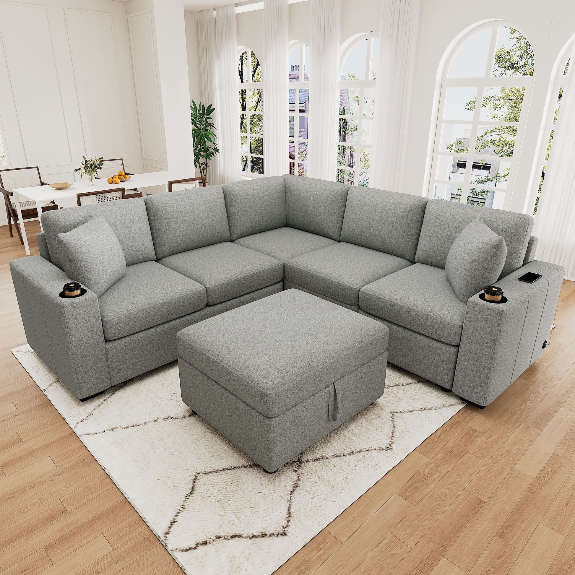Sectional Sofa Convertible Pull-Out Sofa Bed With A Movable Storage Ottoman For Living Room - Best Buy Furniture