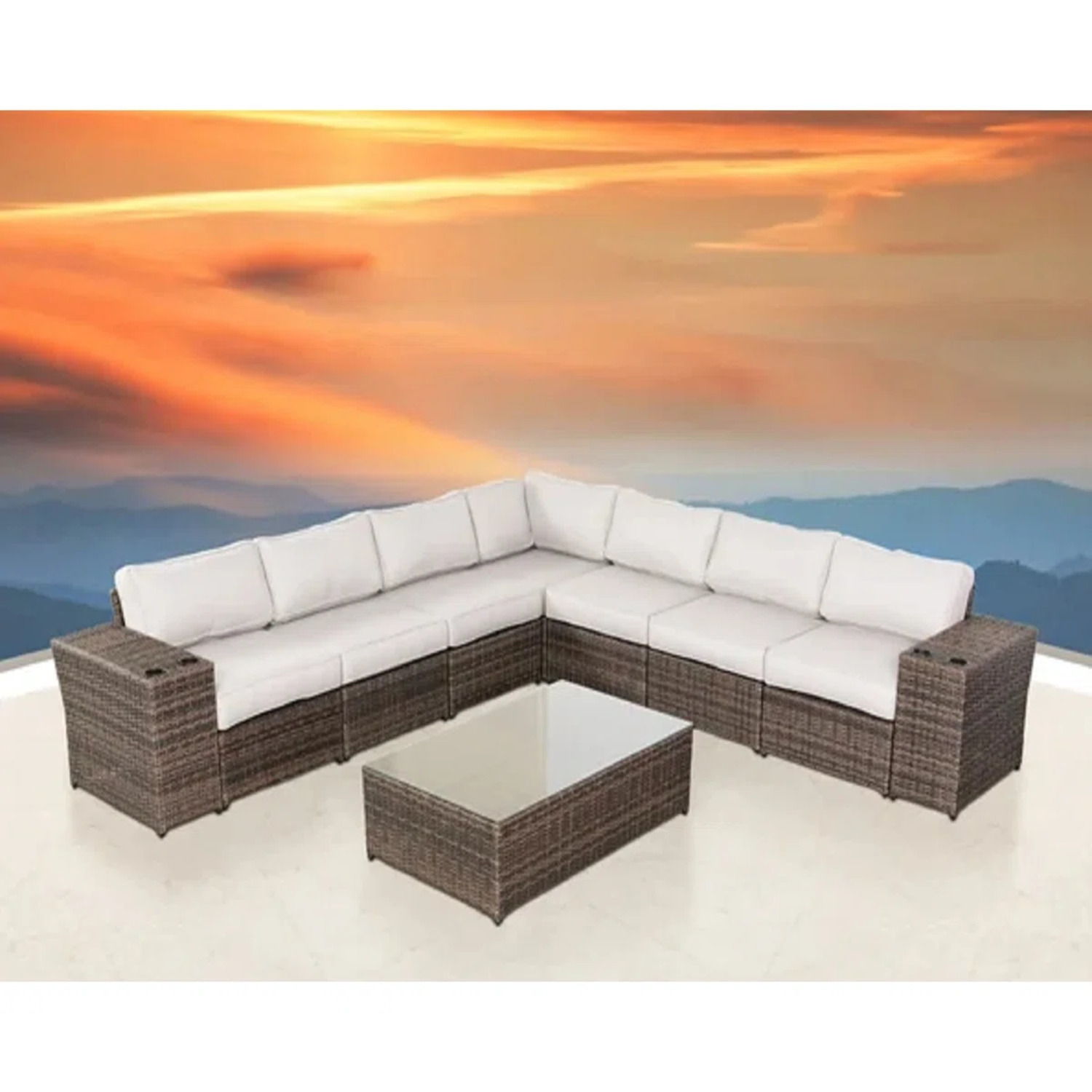 Outdoor Wicker Sectional With Weather Resistant Cushions And Table - Best Buy Furniture