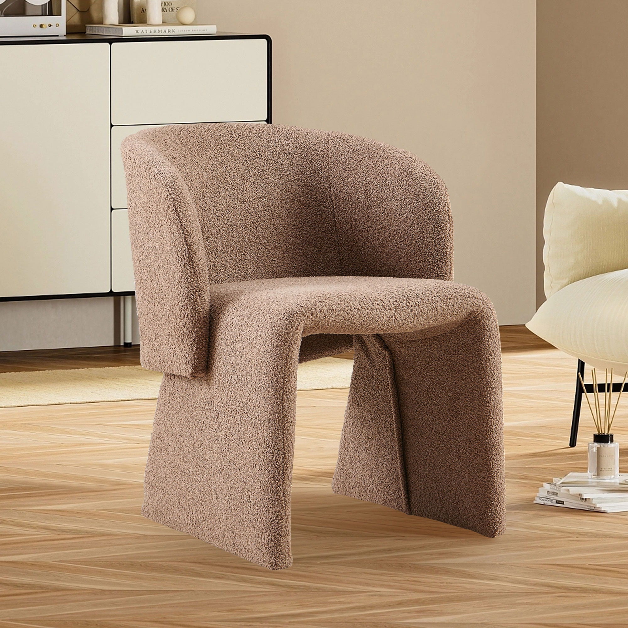 Modern Accent Chair Brown Single Sofa Chair, Upholstered Side Chair Teddy Comfy Chair For Dining Room / Bedroom / Living Room / Reception - Best Buy Furniture