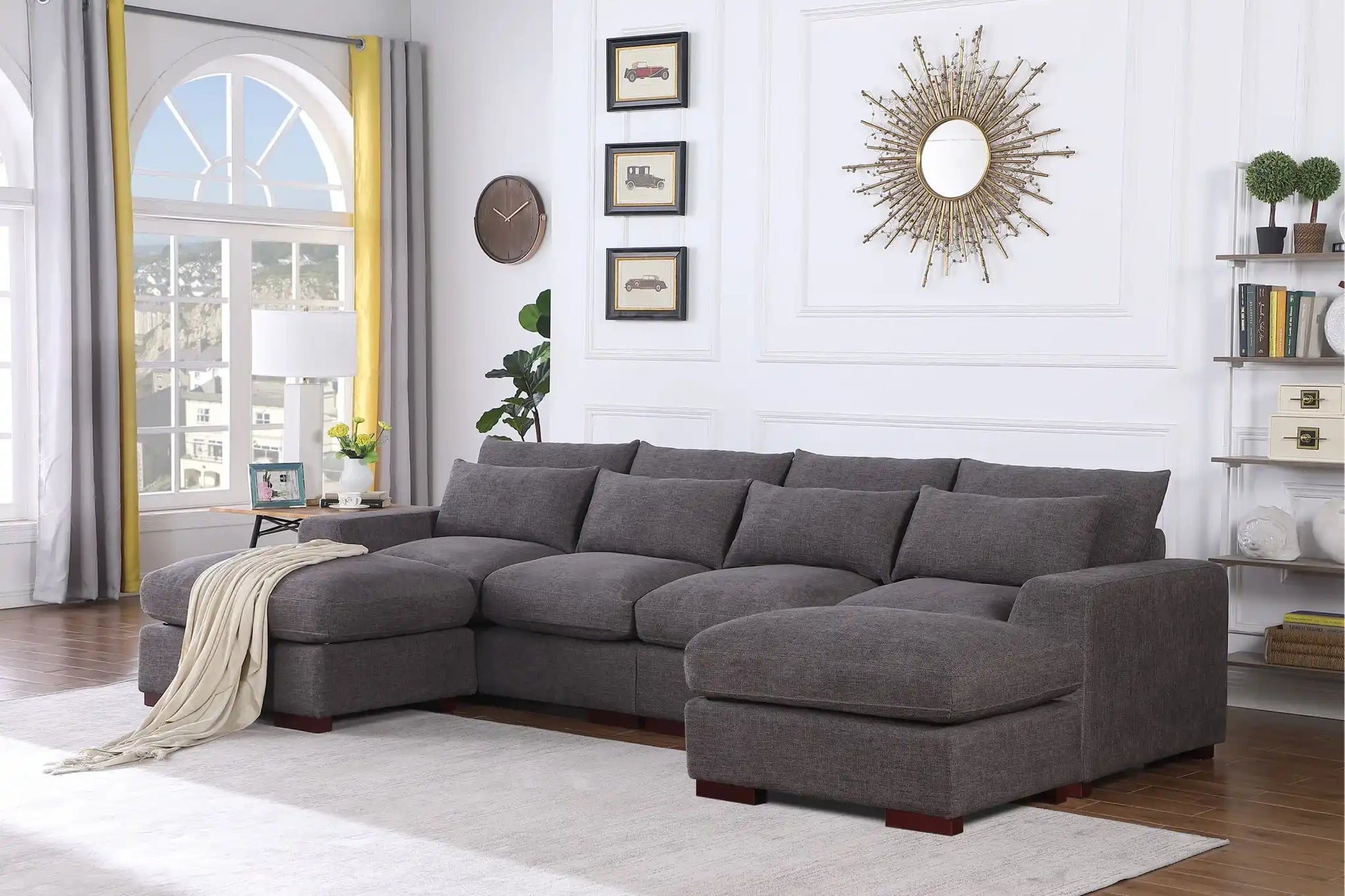 Tatman - Linen Blend Sectional With 2 Ottomans - Dark Gray - Best Buy Furniture
