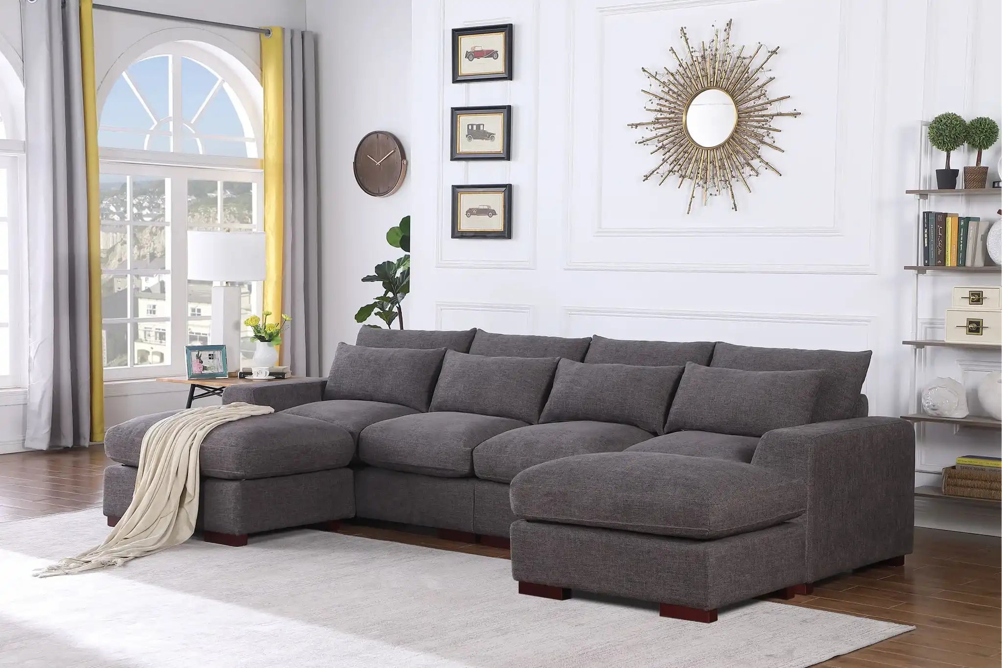 Tatman - Linen Blend Sectional With 2 Ottomans - Dark Gray - Best Buy Furniture