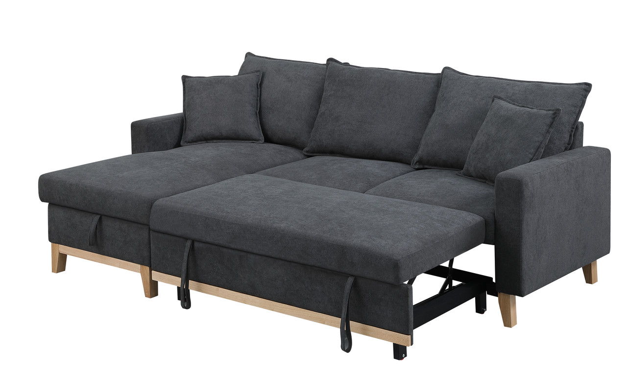 Colton - Woven Reversible Sleeper Sectional Sofa With Storage Chaise - Dark Gray - Best Buy Furniture