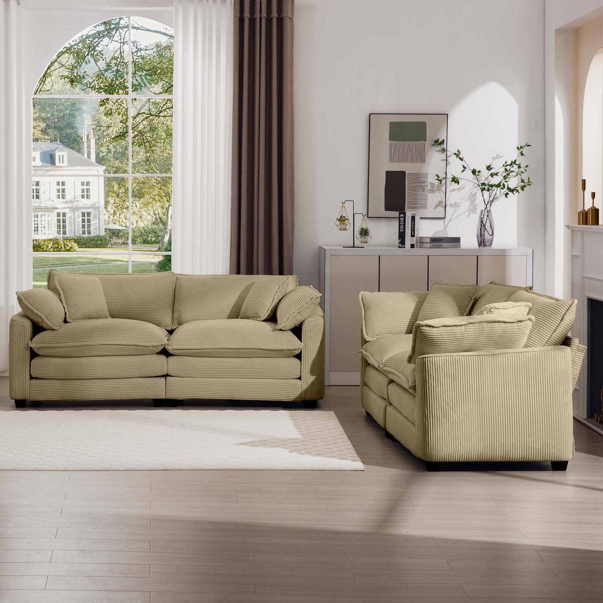 Elegant Corduroy Oversized Sectional Sofa Set With Deep Seats And Flexible Layout - Best Buy Furniture