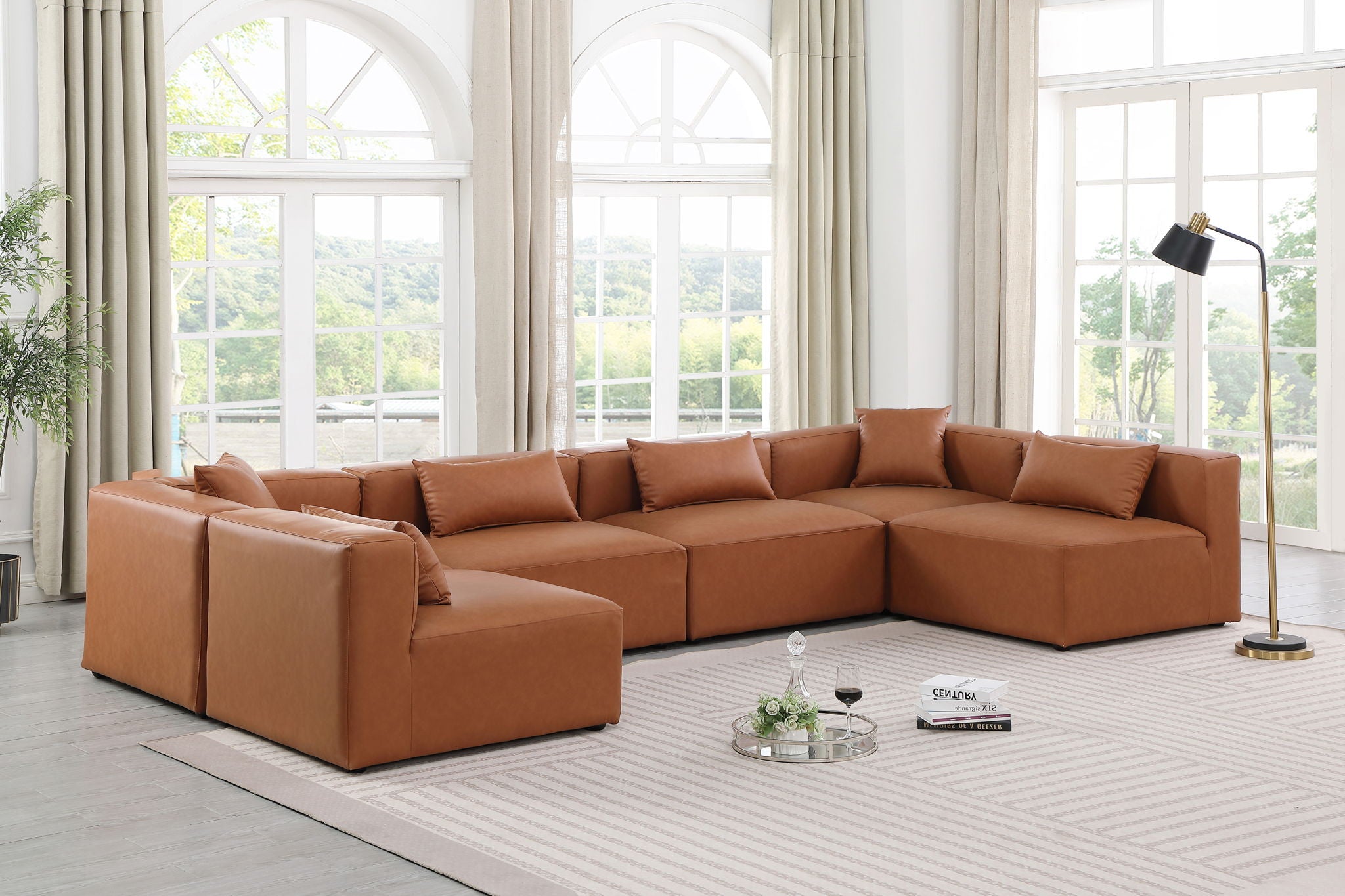 Cube - 6 Piece Modular Armless Sectional - Cognac - Best Buy Furniture