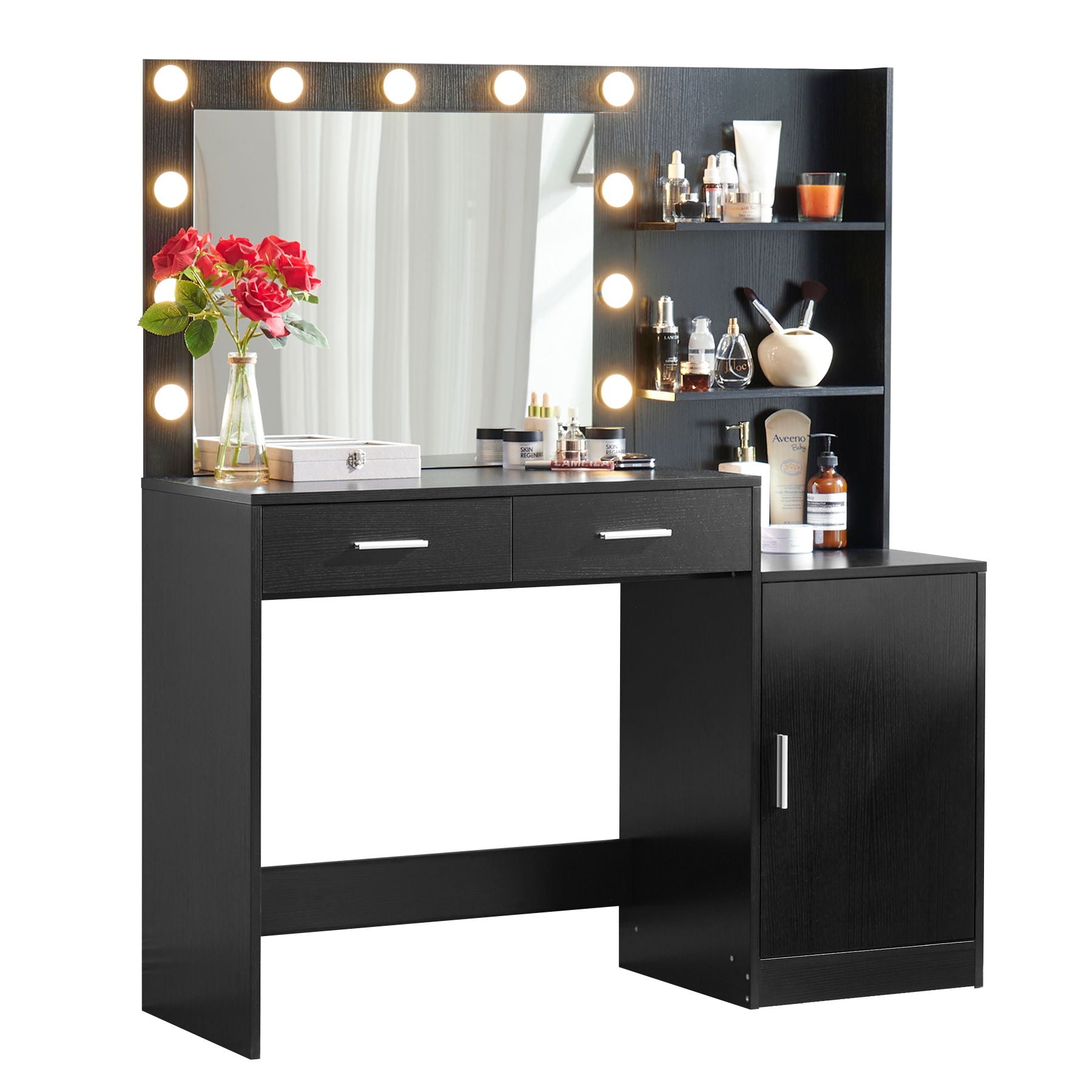 Vanity Desk With Mirror And Lights, 46.4In Dressing Table With 2 Large Drawer & Large Vertical Organizer, 3 Level Dresser & 3 Lighting Modes Adjustable Brightness, Suitable For Bedroom - Best Buy Furniture