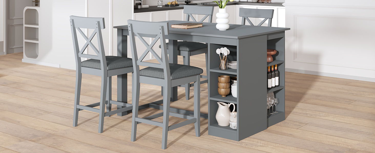 Solid Wood Farmhouse Counter Height Dining Table Set With 3 Tier Storage Shelves - Best Buy Furniture