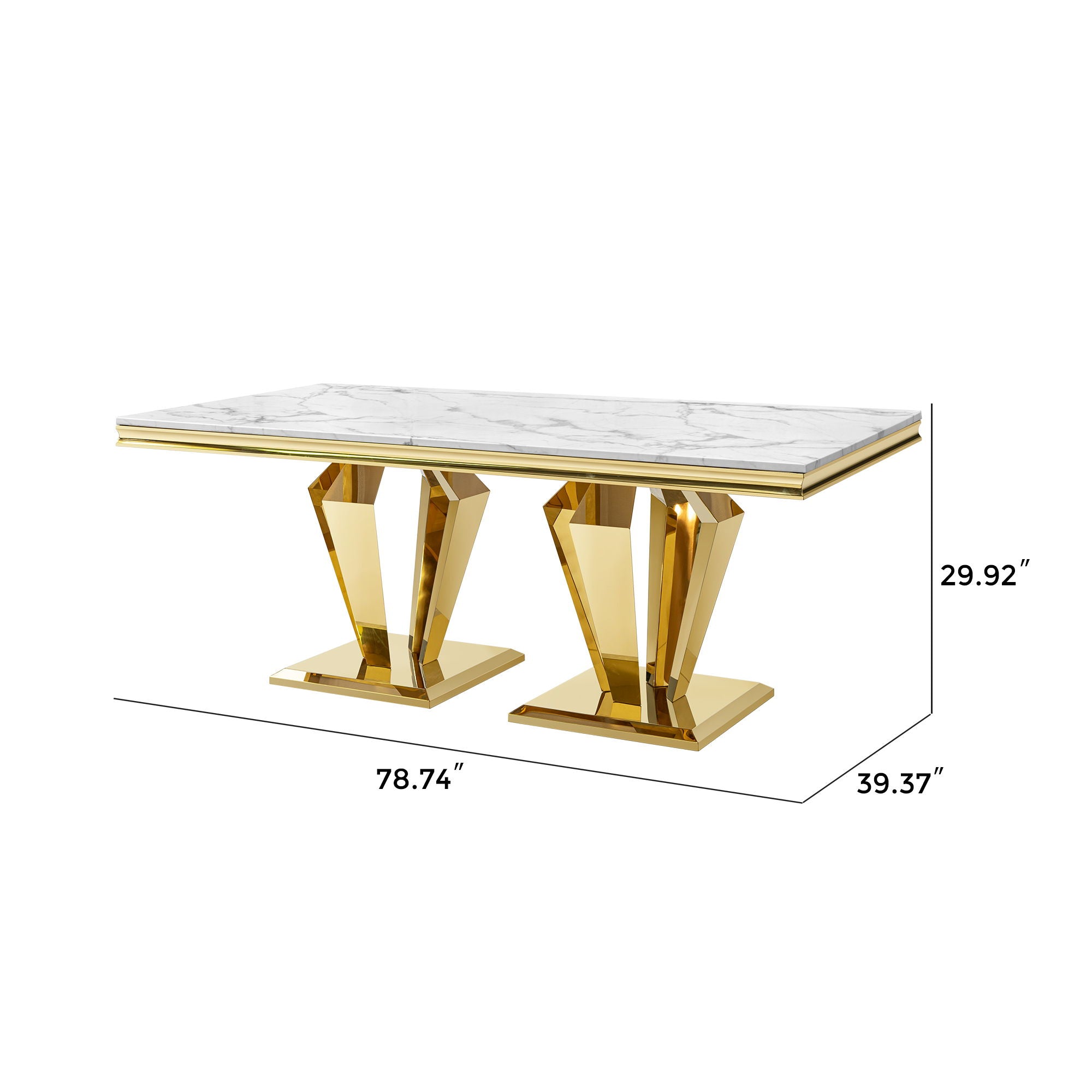 79.53 In. Elegant Marble Pattern Dining Table For 6 Or 8 Seats Polished Stainless Steel Base - Gold - Best Buy Furniture