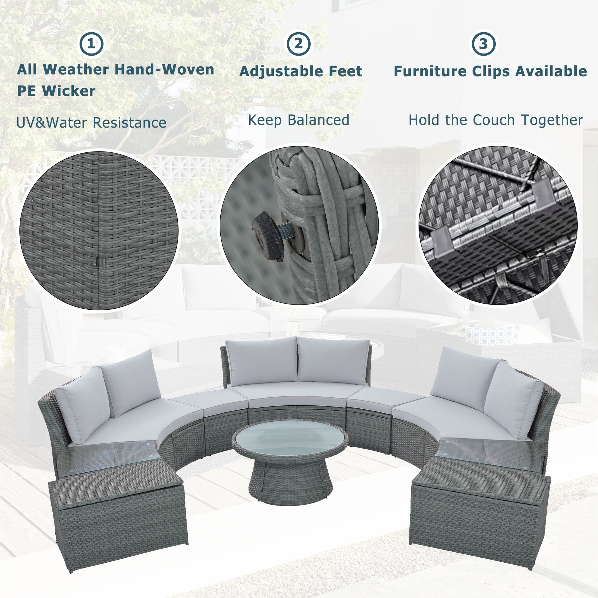10 Piece Outdoor Sectional Half Round Patio Rattan Sofa Set - Best Buy Furniture