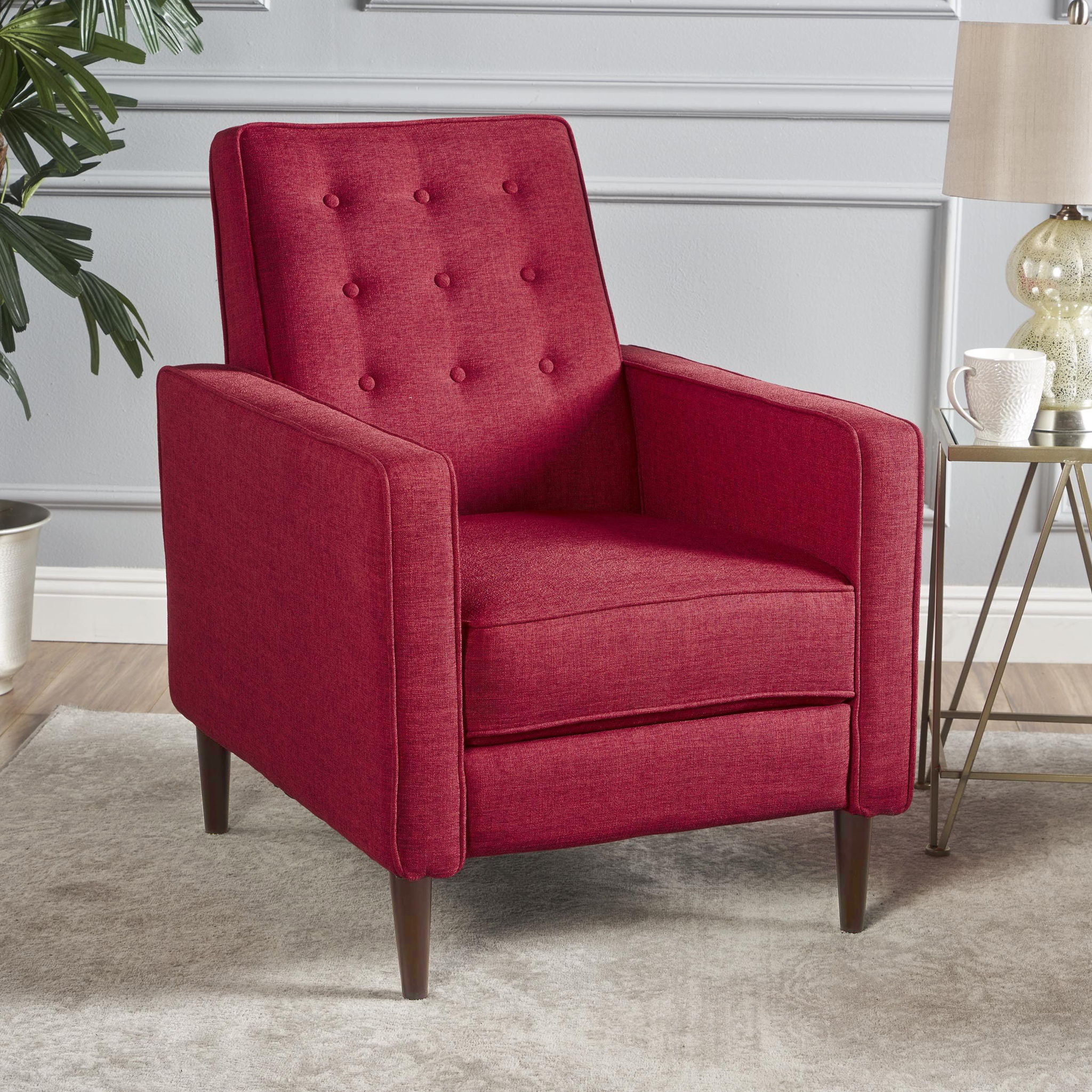Mid-Century Modern Recliner With Button Tufted Waffle Stitch - Best Buy Furniture