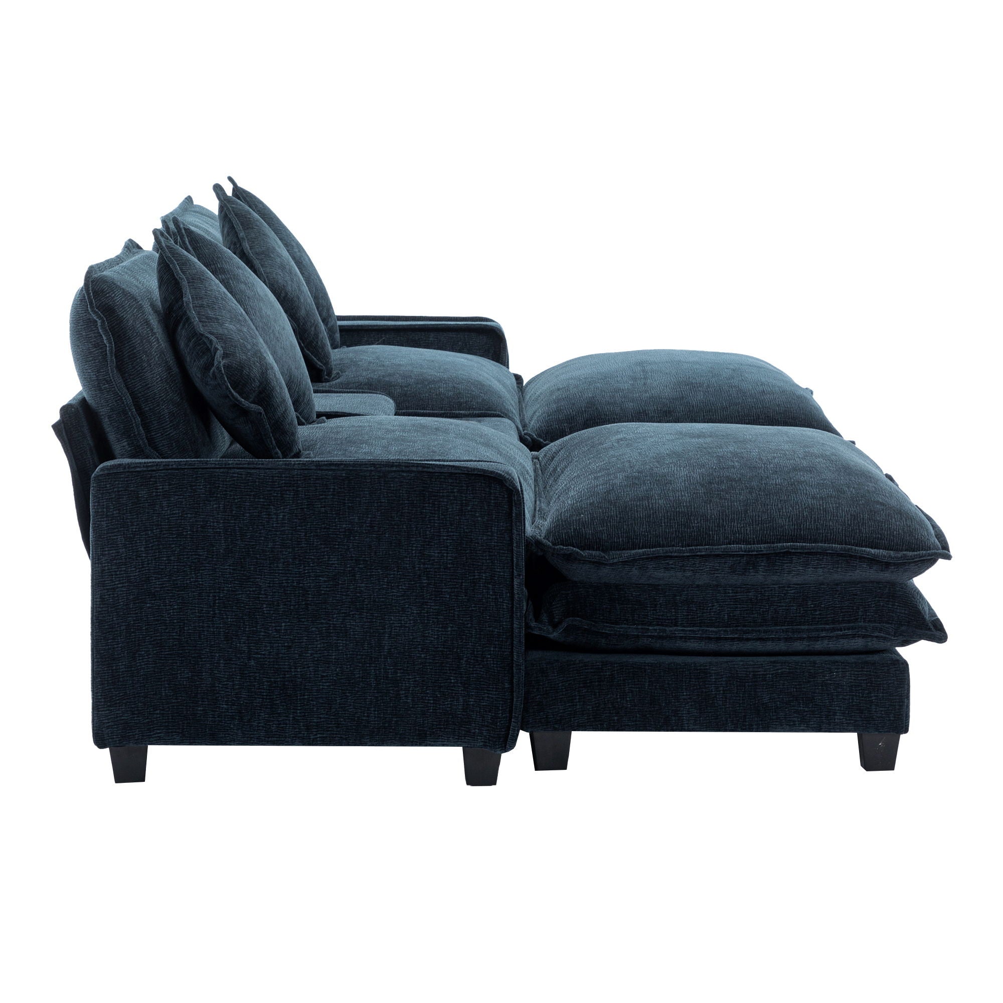 Sectional Sofa Chenille Upholstered Sofa With Two Removable Ottoman, Two USB Ports, Two Cup Holders And Large Storage Box For Living Room - Best Buy Furniture