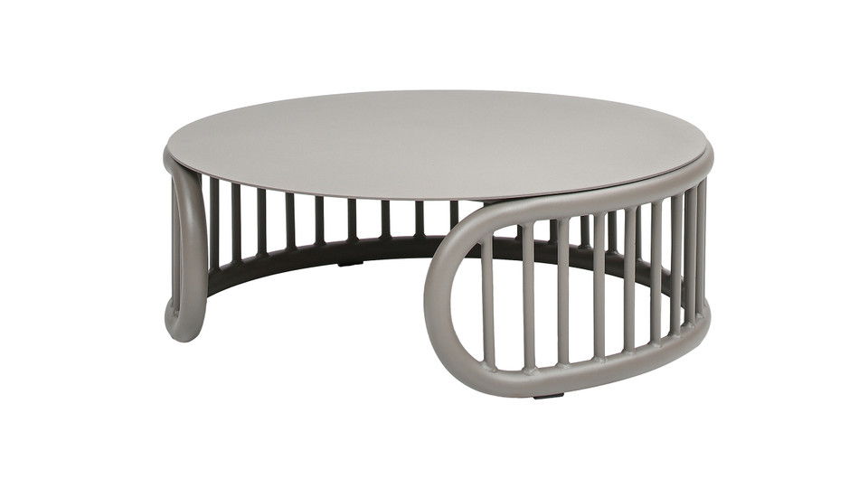 Harper - Indoor/Outdoor Modern Round Coffee Table - Geige Taupe Aluminum - Best Buy Furniture