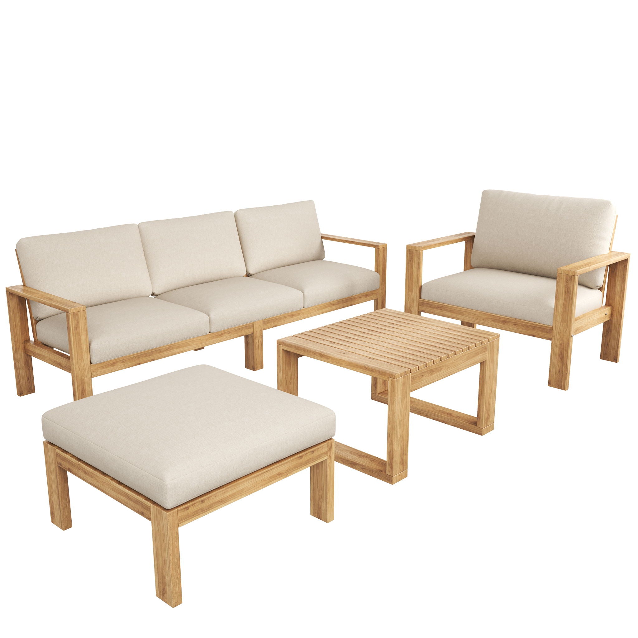 Outdoor 4 Pieces Acacia Sectional Patio Sofa Set - Light Gray / Teak - Best Buy Furniture