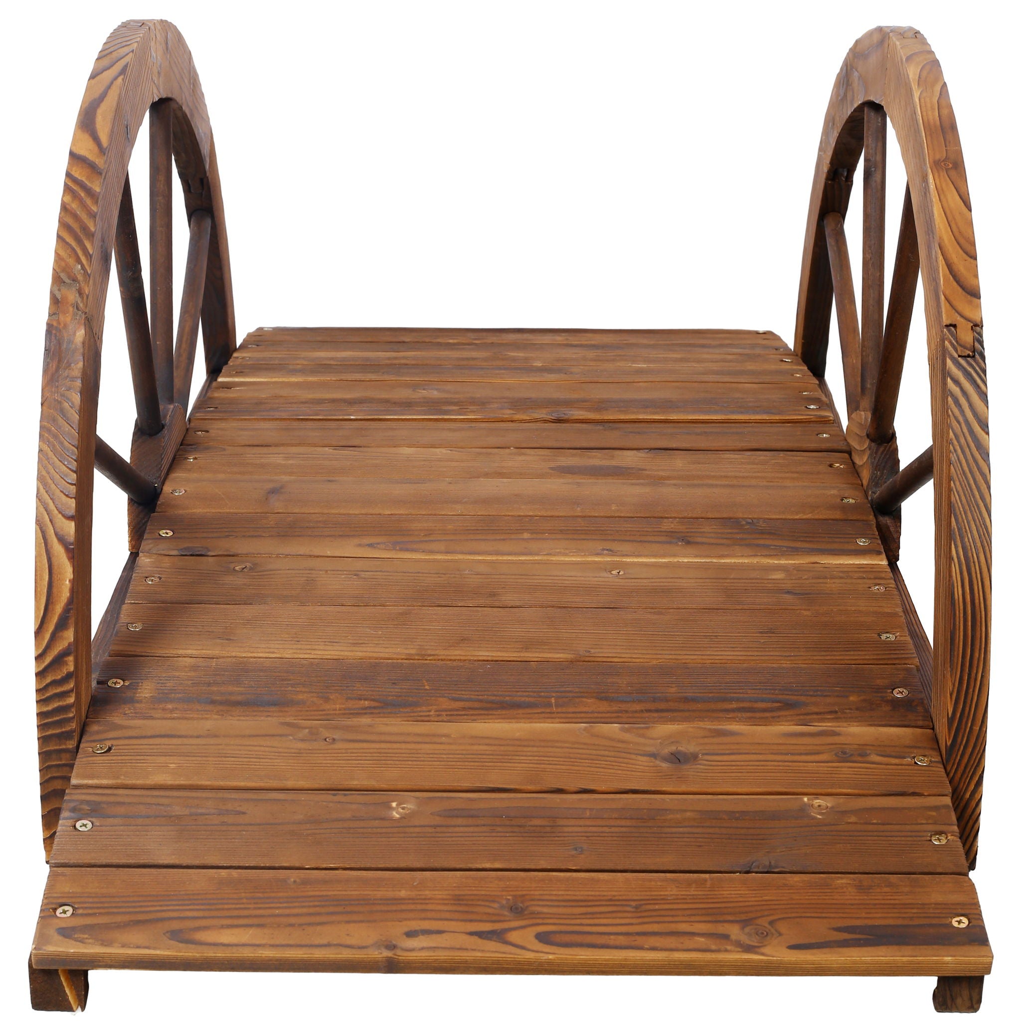 Wooden Garden Bridge Arc Footbridge With Half Wheel Railings Solid Fi - Brown - Best Buy Furniture