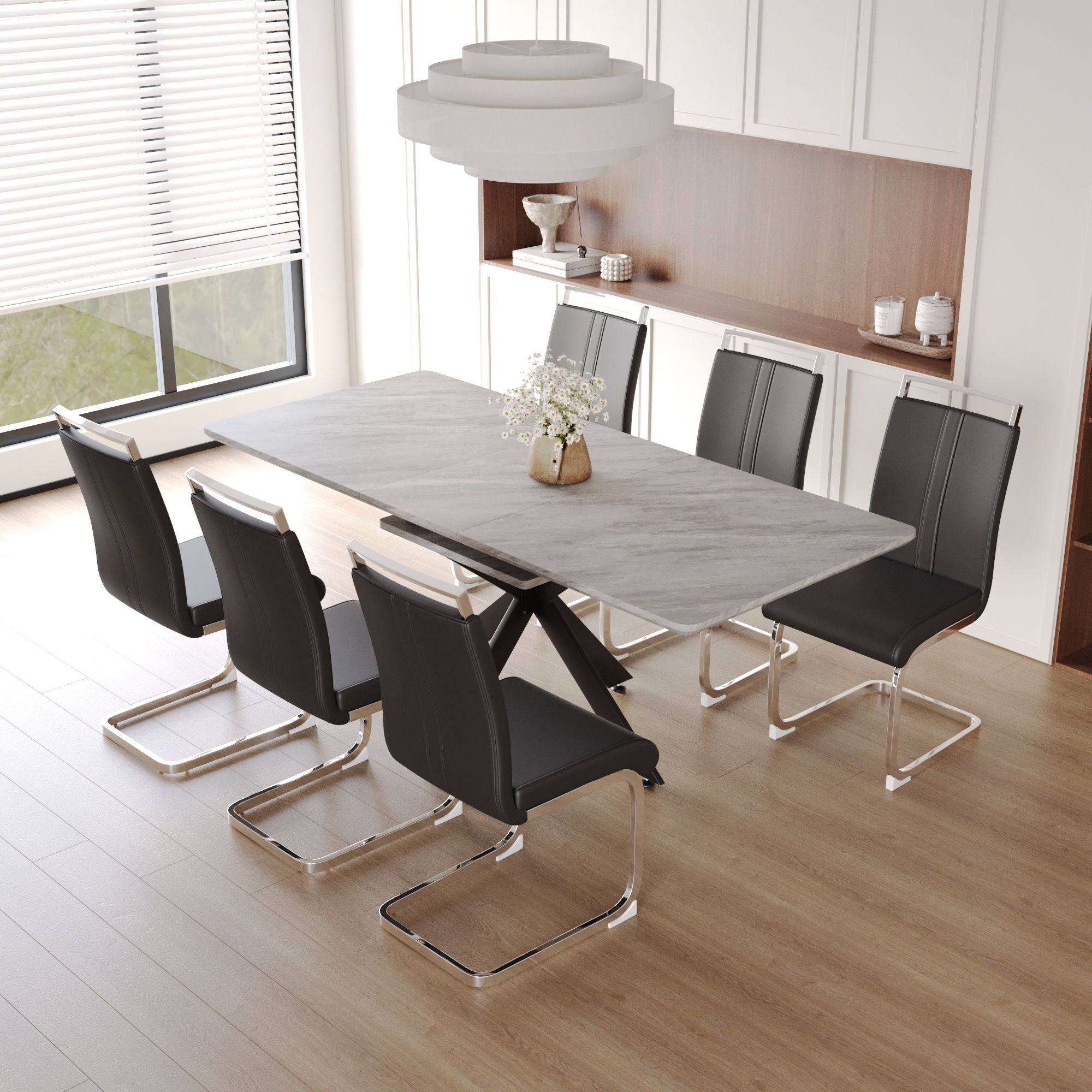 Modern Extendable Dining Table Set For 6 - 8 - Black / Gray - Best Buy Furniture