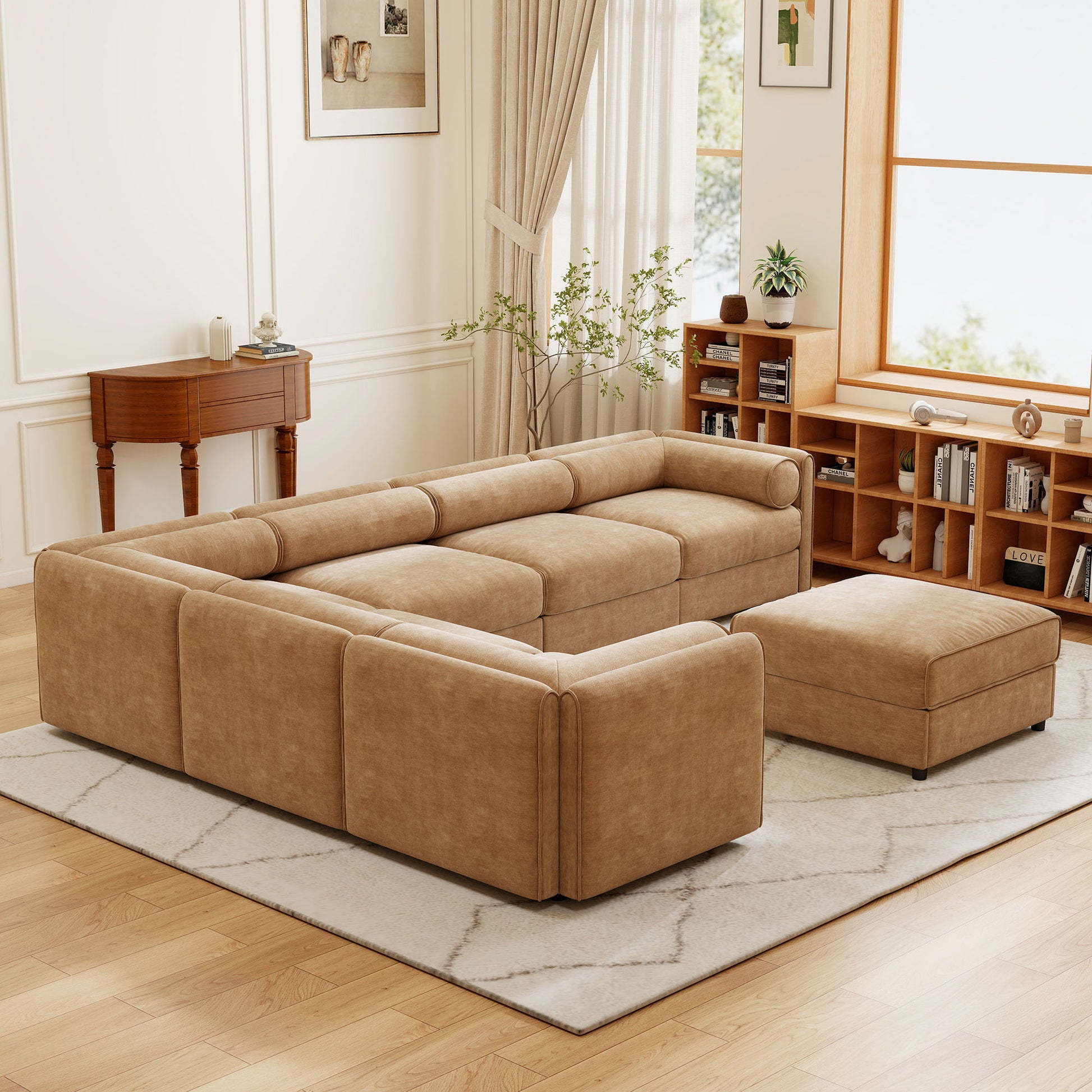 Contemporary Elegant White Chenille Sofa With Storage And Ottoman - Best Buy Furniture