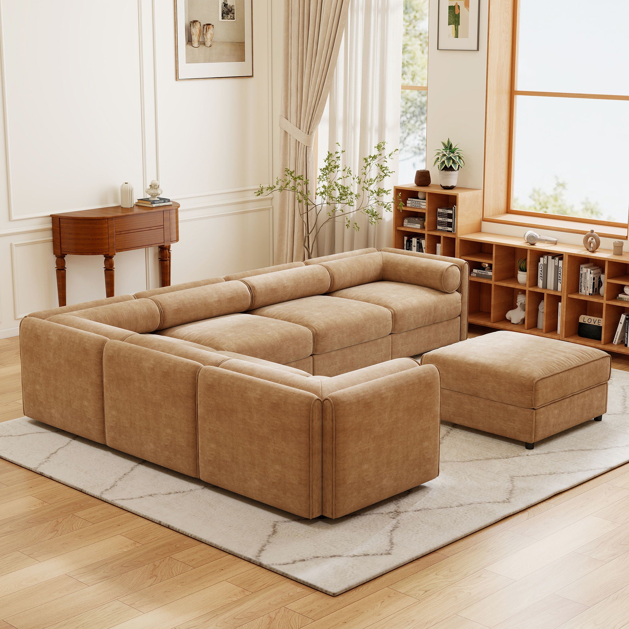 Contemporary Elegant White Chenille Sofa With Storage And Ottoman - Best Buy Furniture