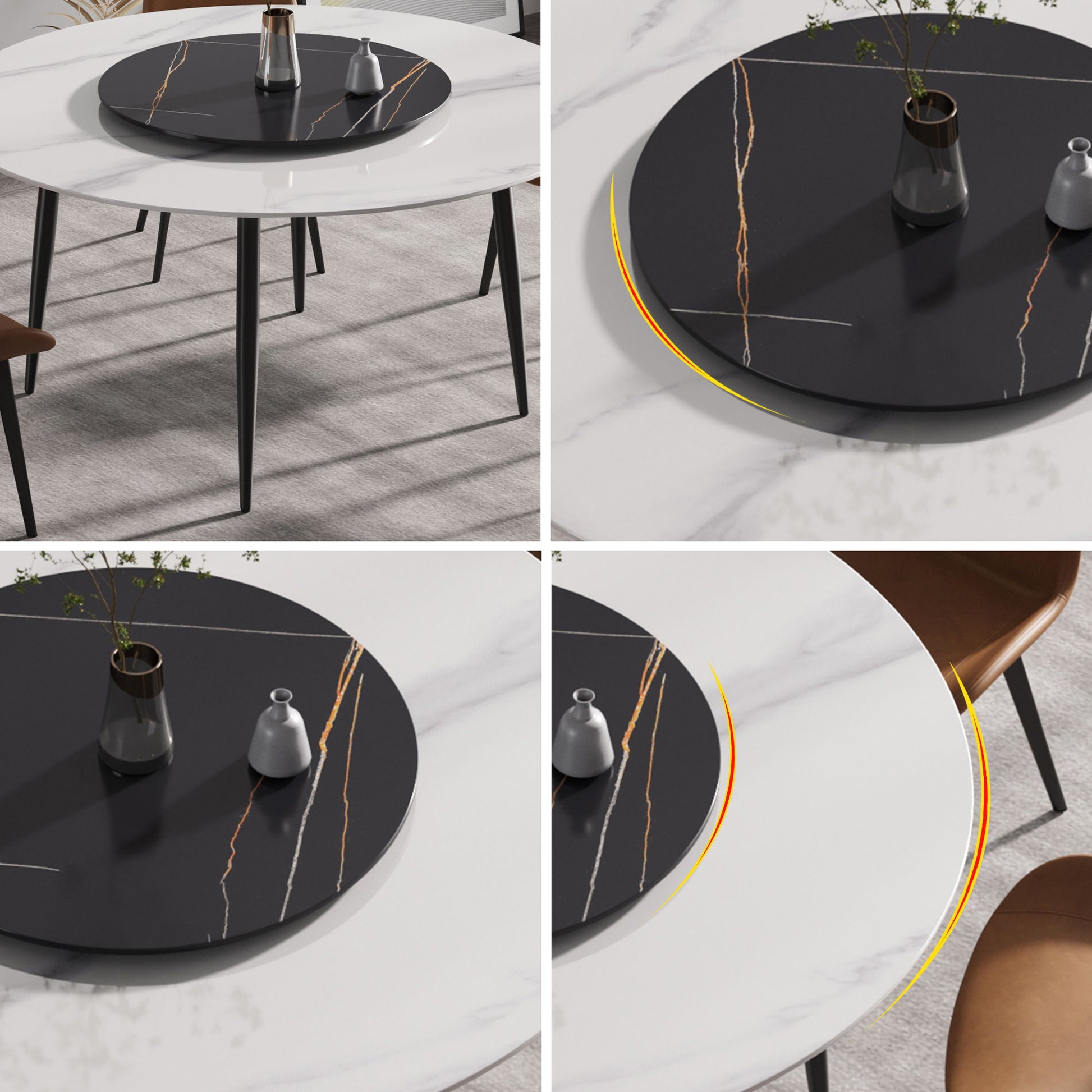 Modern Artificial Stone Round Dining Table, Can Accommodate 6 People Artificial Stone Turntable - Best Buy Furniture