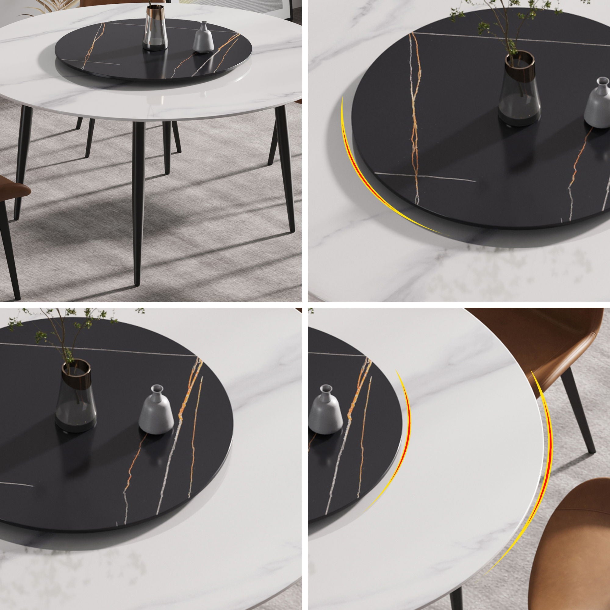 Modern Artificial Stone Round Dining Table, Can Accommodate 6 People Artificial Stone Turntable - Best Buy Furniture