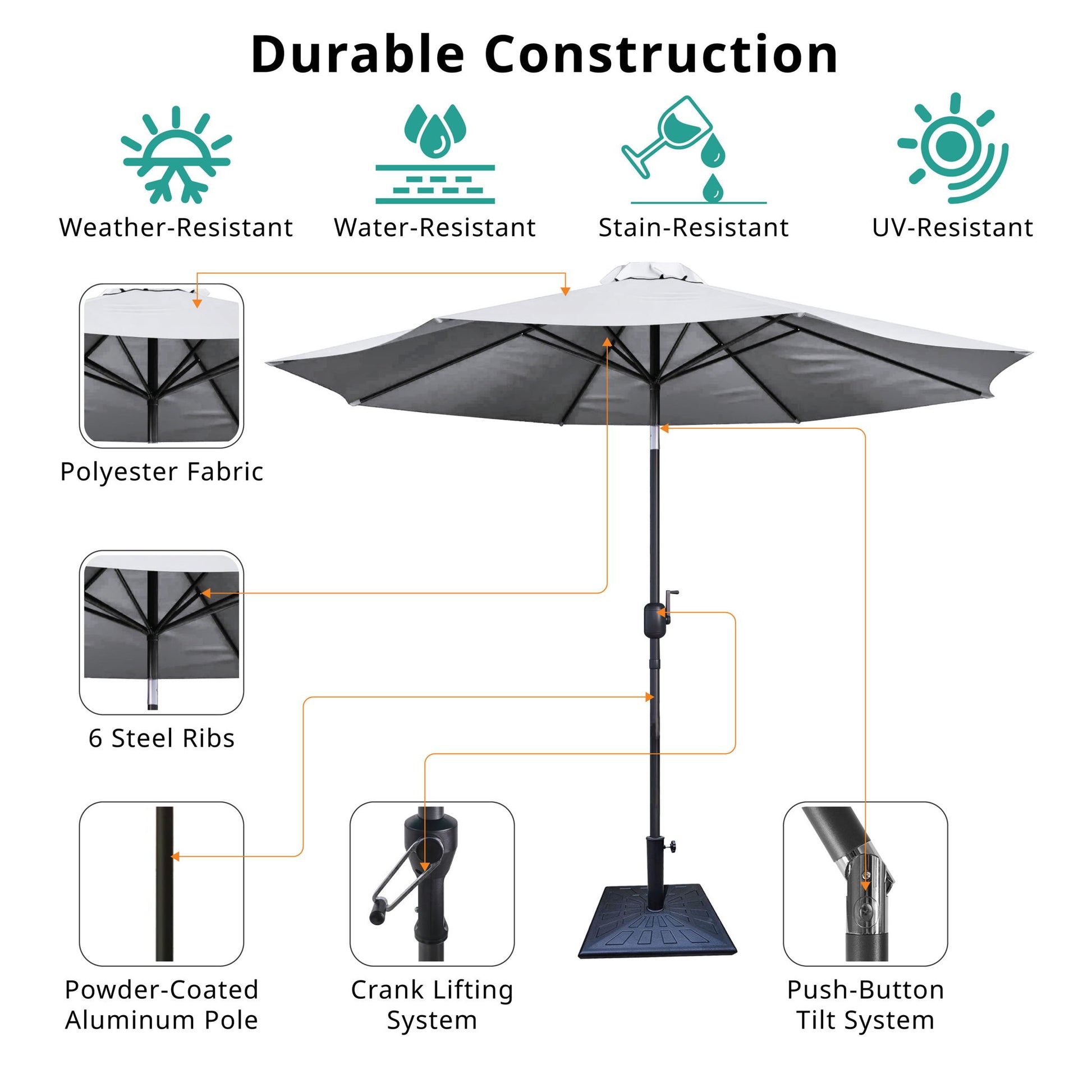 8.8' Outdoor Aluminum Patio Umbrella With 42 Pound Square Resin Umbrella Base - Best Buy Furniture