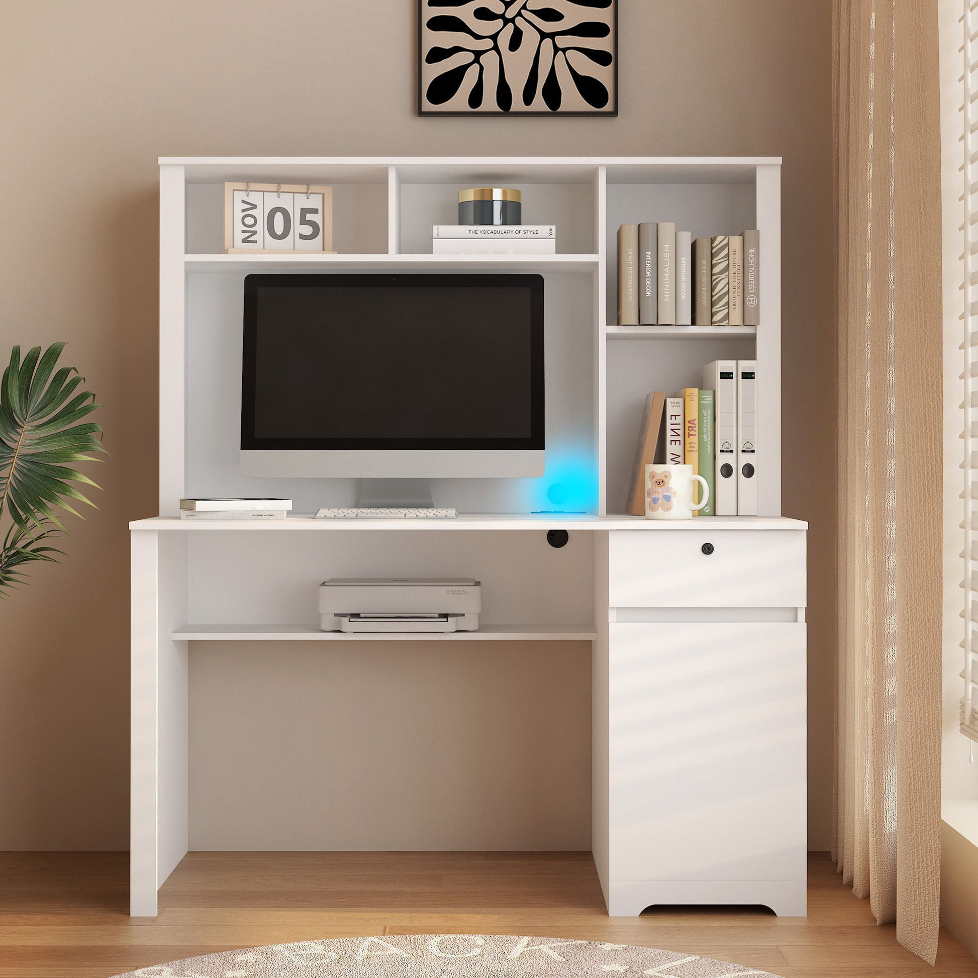 Computer Desk With Hutch & Bookshelf, Wood Executive Desk Teens Student Desk Writing Laptop Home Office Desk With Drawers, 3 Ac Outlets And 2 USB Charging Ports, Study Laptop Table For Home - White - Best Buy Furniture