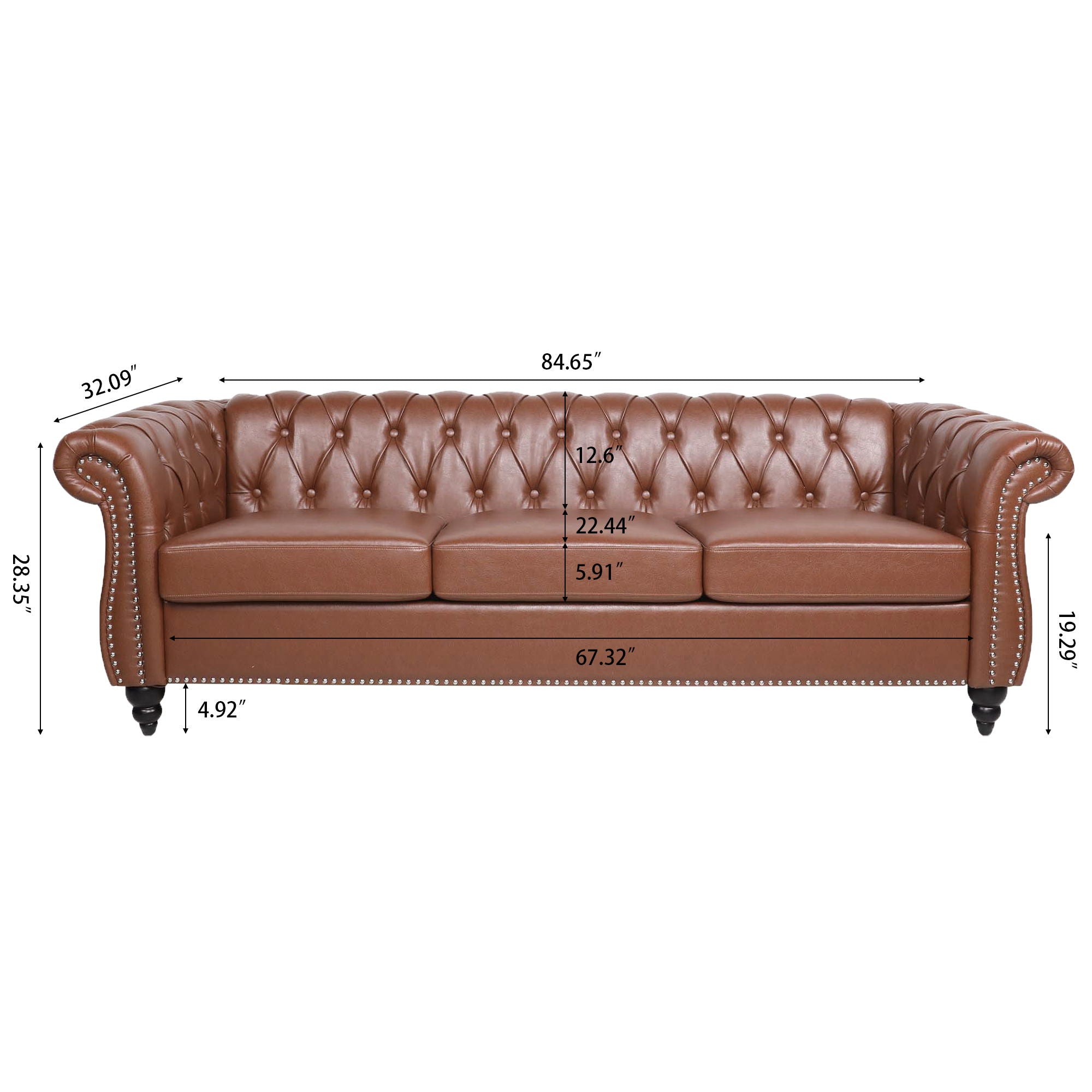Rolled Arm Chesterfield 3 Seater Sofa - Best Buy Furniture