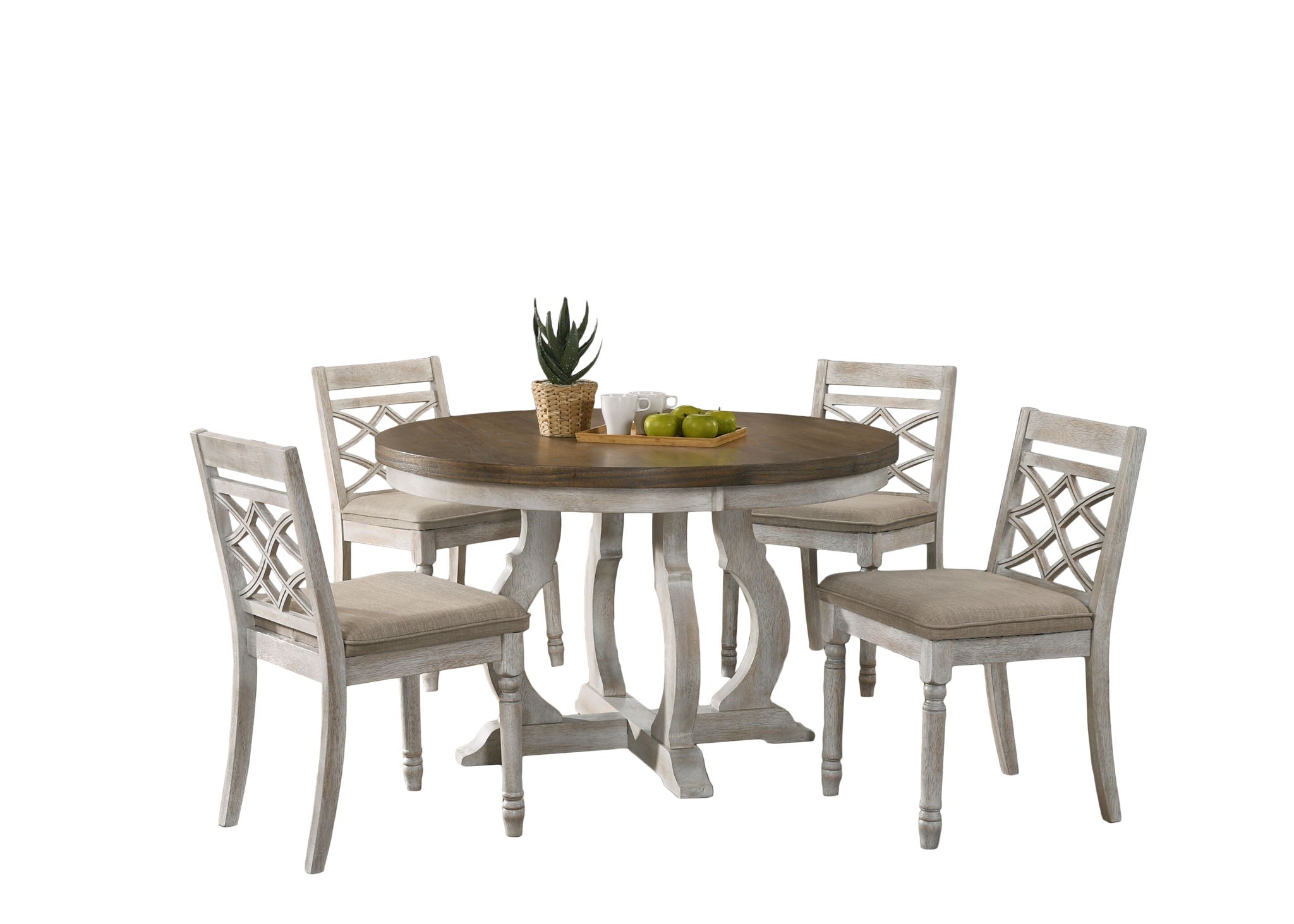 Havanna - 5 Piece Wide Contemporary Round Dining Table With Off White Fabric Chairs (Set of 5) - Vintage Walnut - Best Buy Furniture