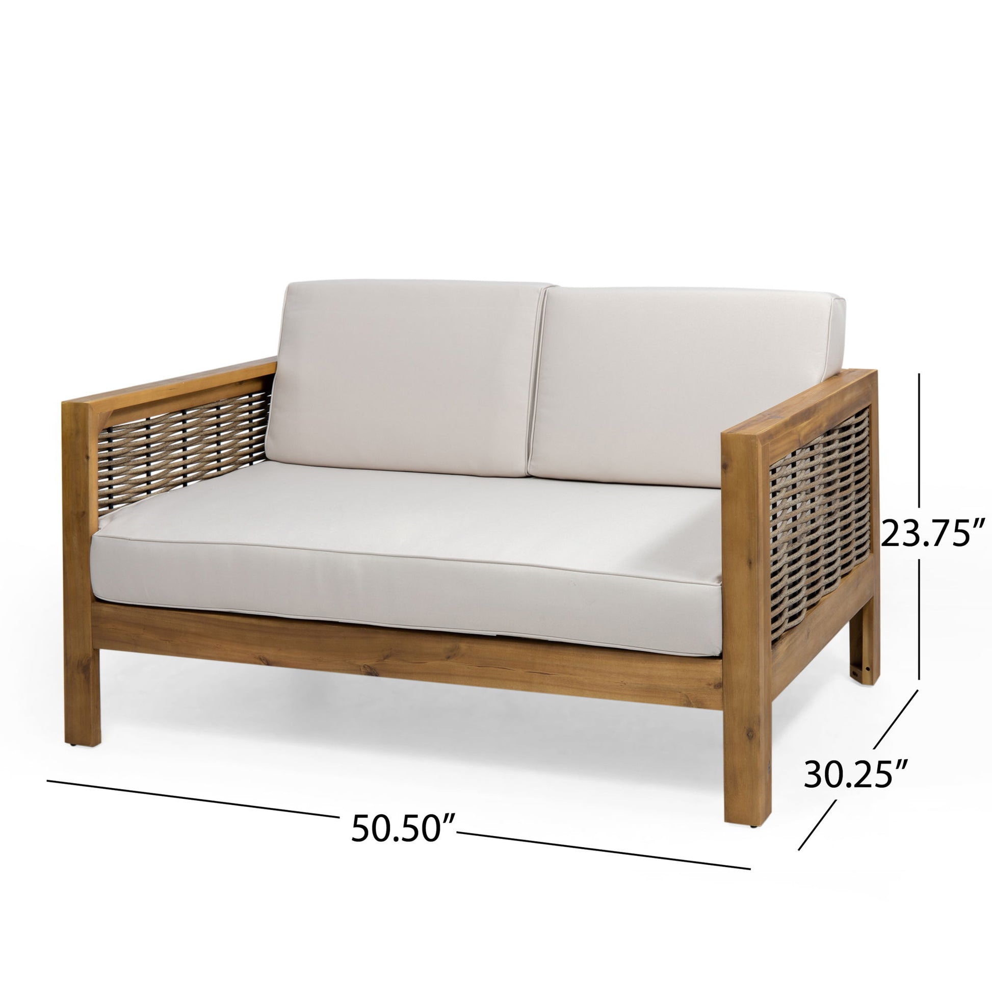 Outdoor 4 Seater Acacia Wood Chat Set With Wicker Accents And Cushions - Teak / Mixed Brown / Beige - Best Buy Furniture