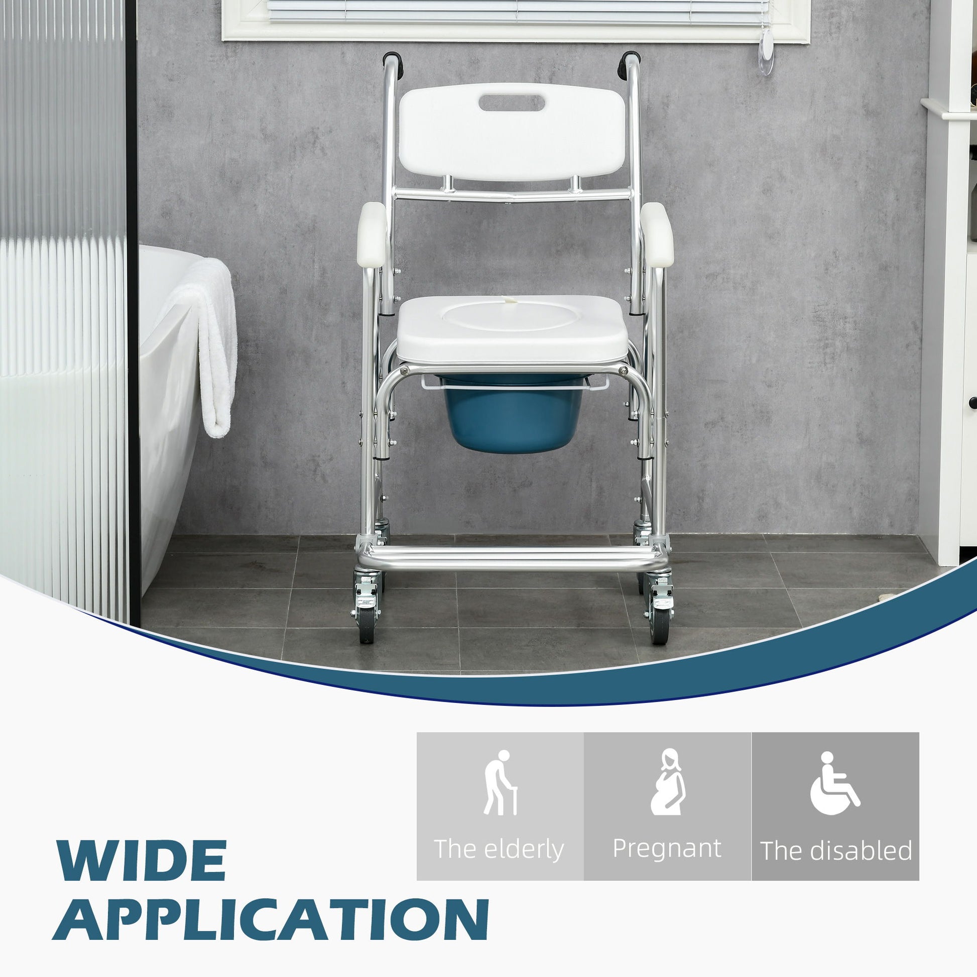 Homcom - Shower Commode Wheelchair, Padded Seat, 330 Lbs - White - Best Buy Furniture
