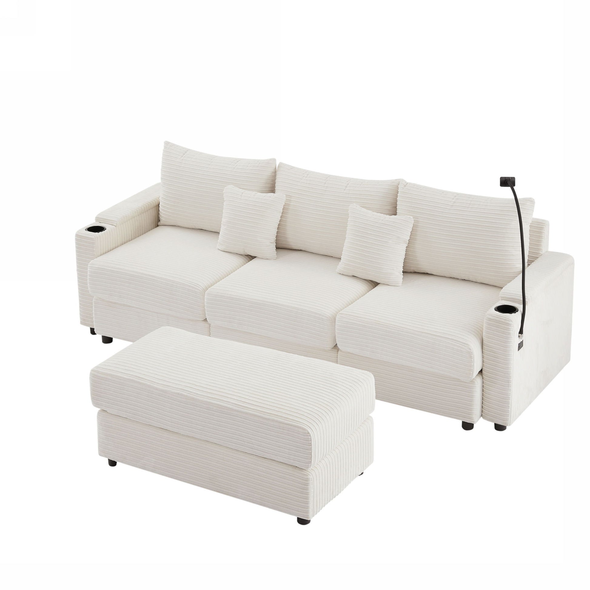 Modern Style Loveseat Sofa Sectional Sofa Couch With Storage Space, A Movable Ottoman, Two USB Ports, Two Cup Holders, A Phone Holder For Living Room - Best Buy Furniture