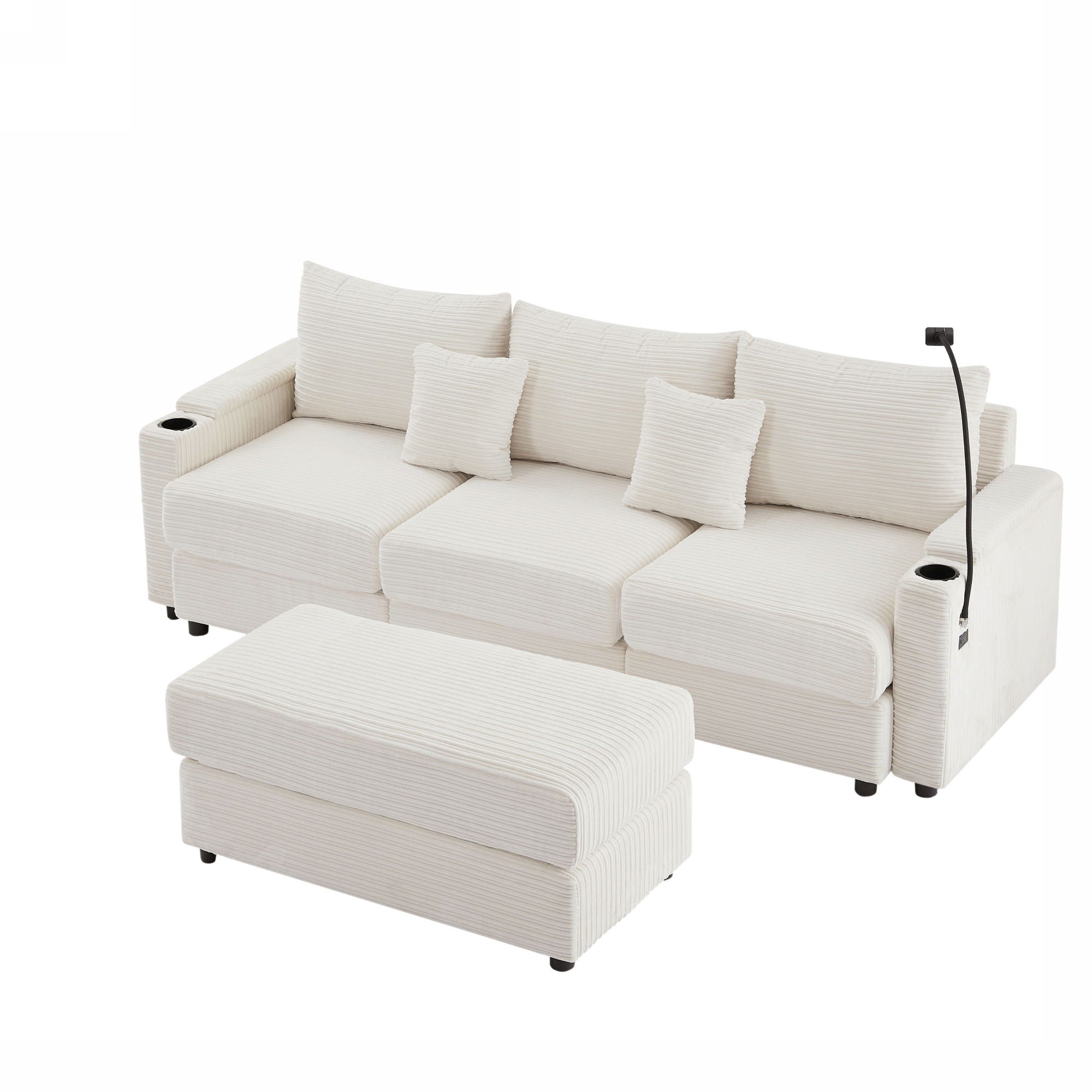 Modern Style Loveseat Sofa Sectional Sofa Couch With Storage Space, A Movable Ottoman, Two USB Ports, Two Cup Holders, A Phone Holder For Living Room - Best Buy Furniture