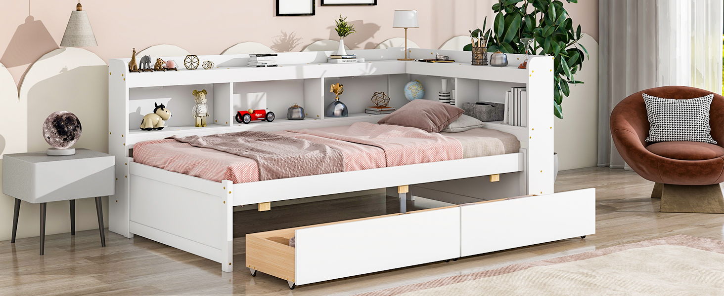 Twin Bed With L-Shaped Bookcases, Drawers - Best Buy Furniture